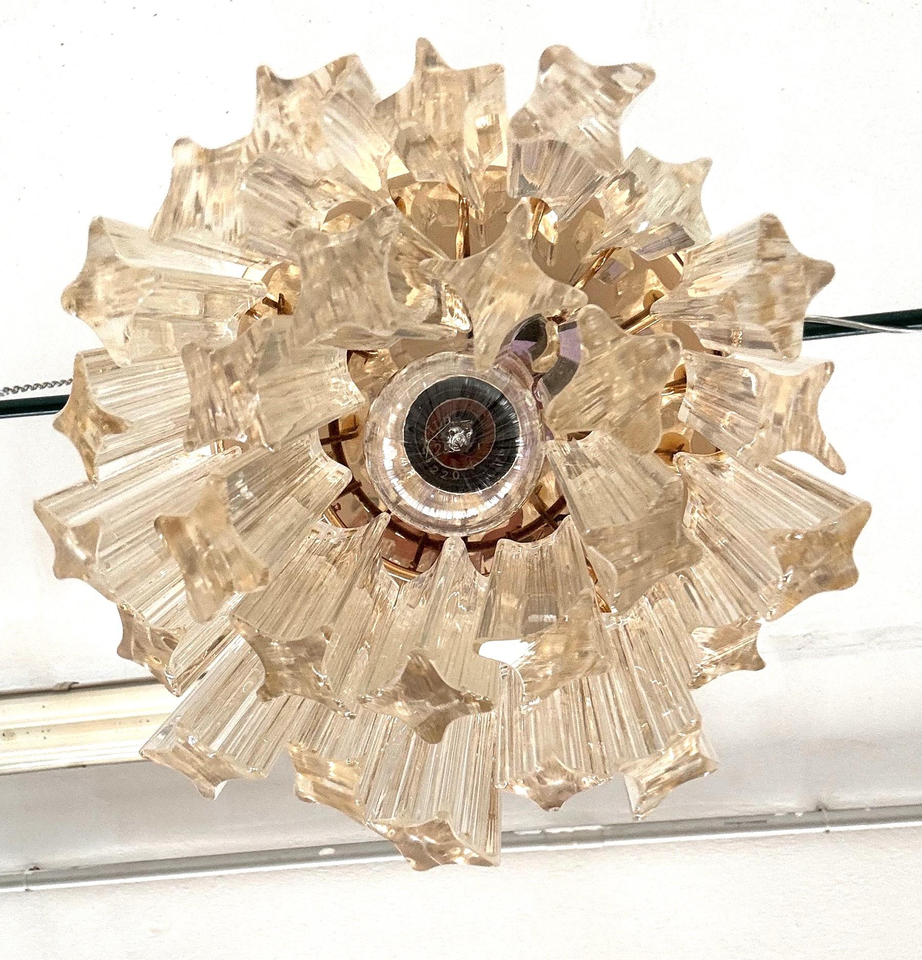 Pair of Italian Midcentury Murano Glass Trilobi Flush Mount Chandelier, 1970s For Sale 1