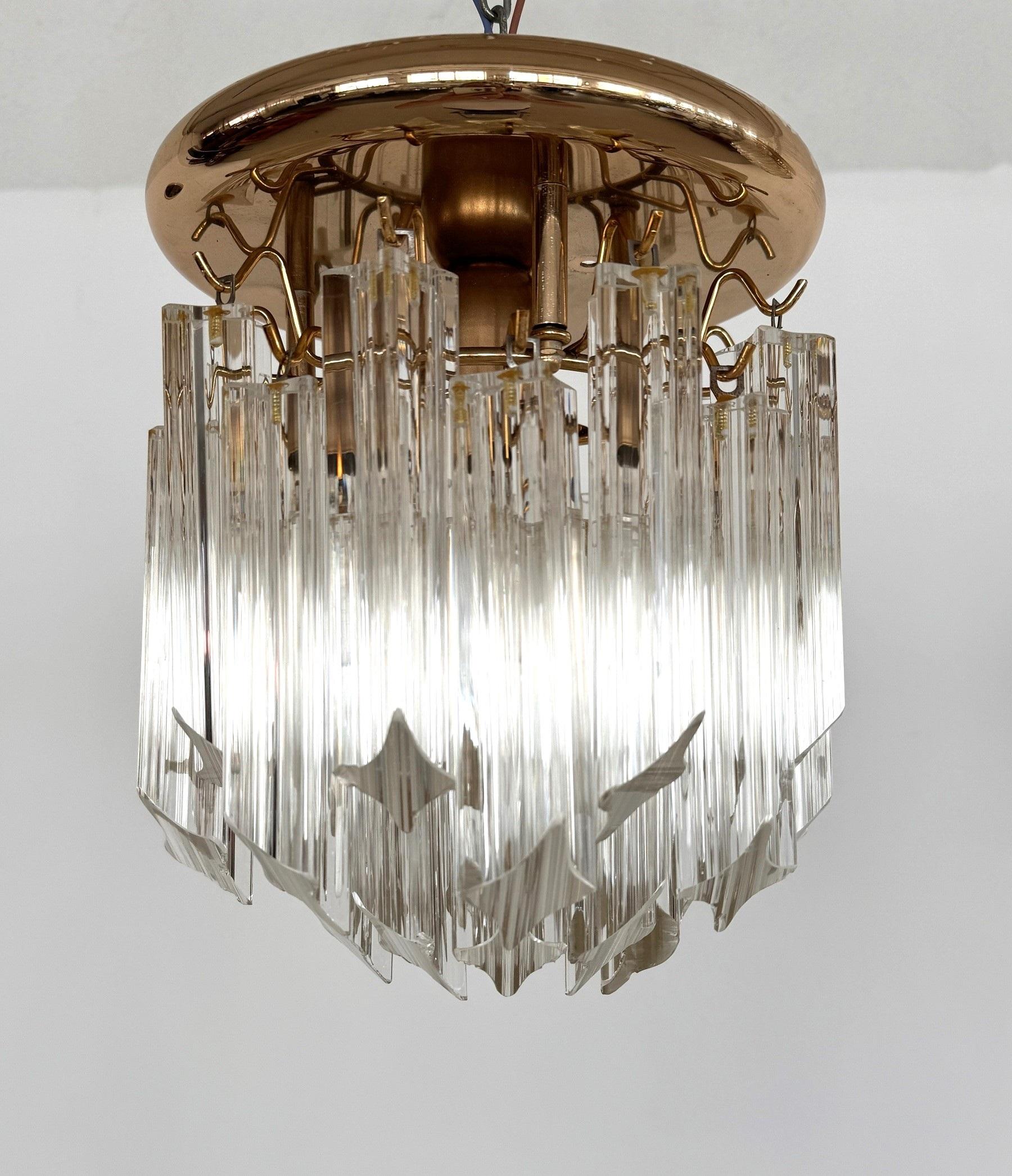 Pair of Italian Midcentury Murano Glass Trilobi Flush Mount Chandelier, 1970s For Sale 2
