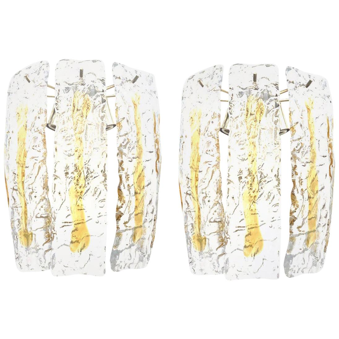 Pair of Italian Midcentury Murano Glass Wall Sconces by Mazzega, 1970s