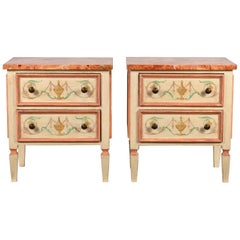 Pair of Italian Midcentury Painted and Marbleised Petite Two-Drawer Commodes