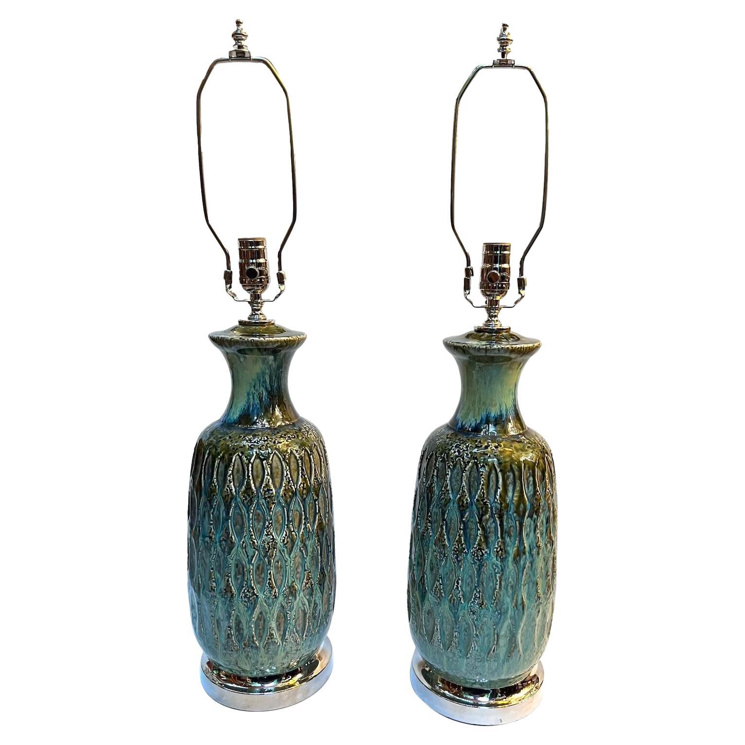 Pair of Italian Midcentury Porcelain Lamps For Sale