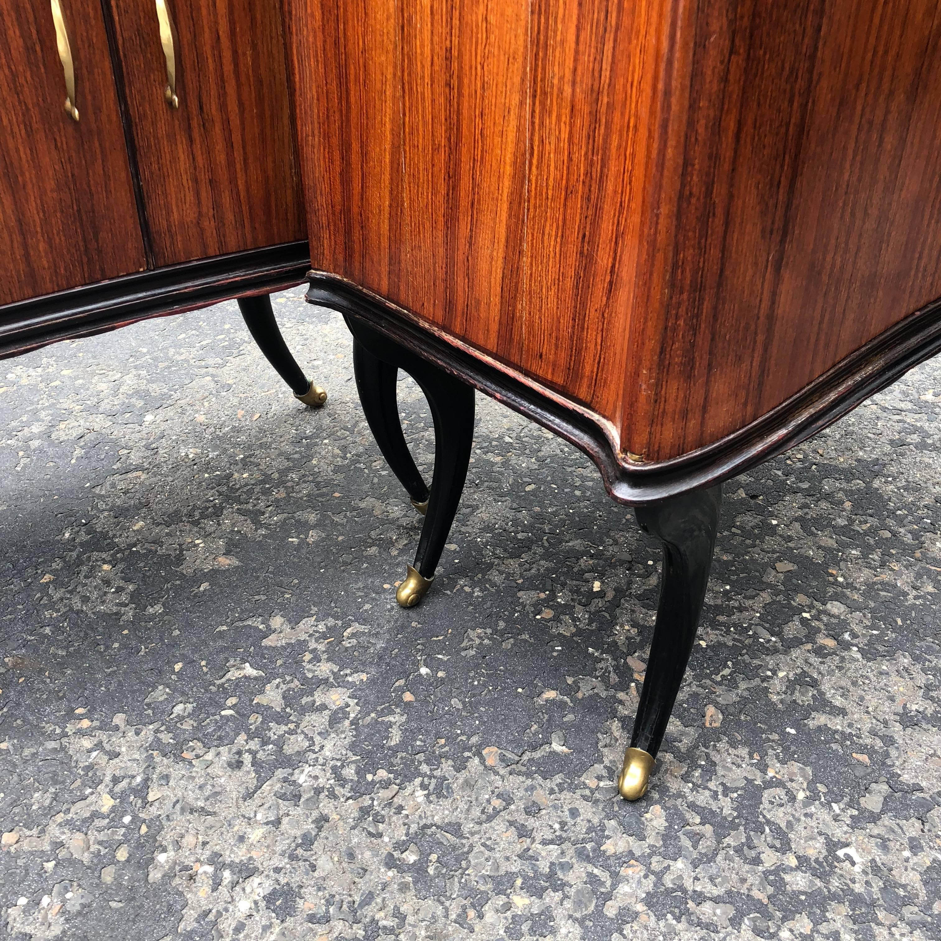 Pair Of Italian Mid-Century Red Glass-top Bed Side Tables On Brass-Capped Feet 6