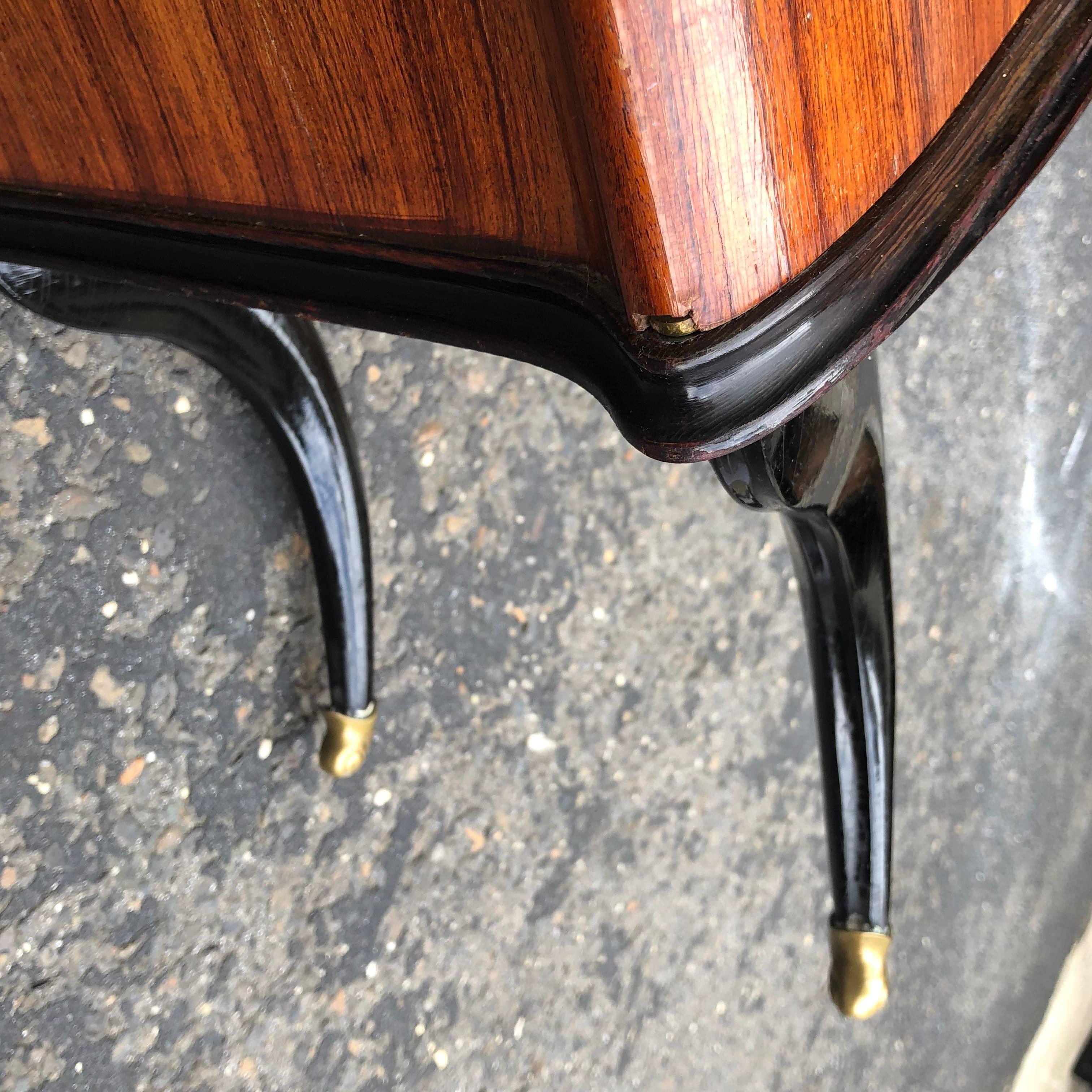 Pair Of Italian Mid-Century Red Glass-top Bed Side Tables On Brass-Capped Feet 10