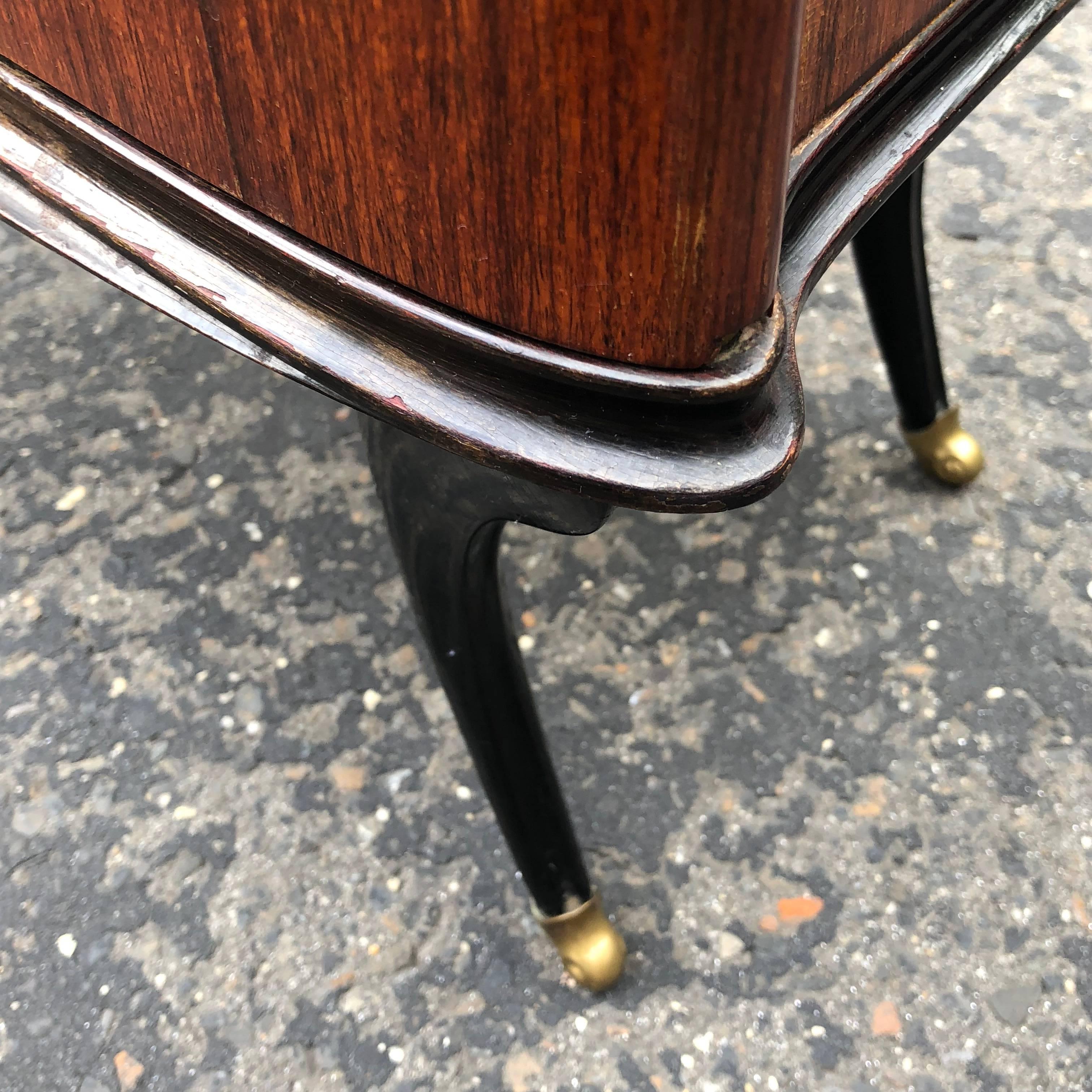 Pair Of Italian Mid-Century Red Glass-top Bed Side Tables On Brass-Capped Feet 11