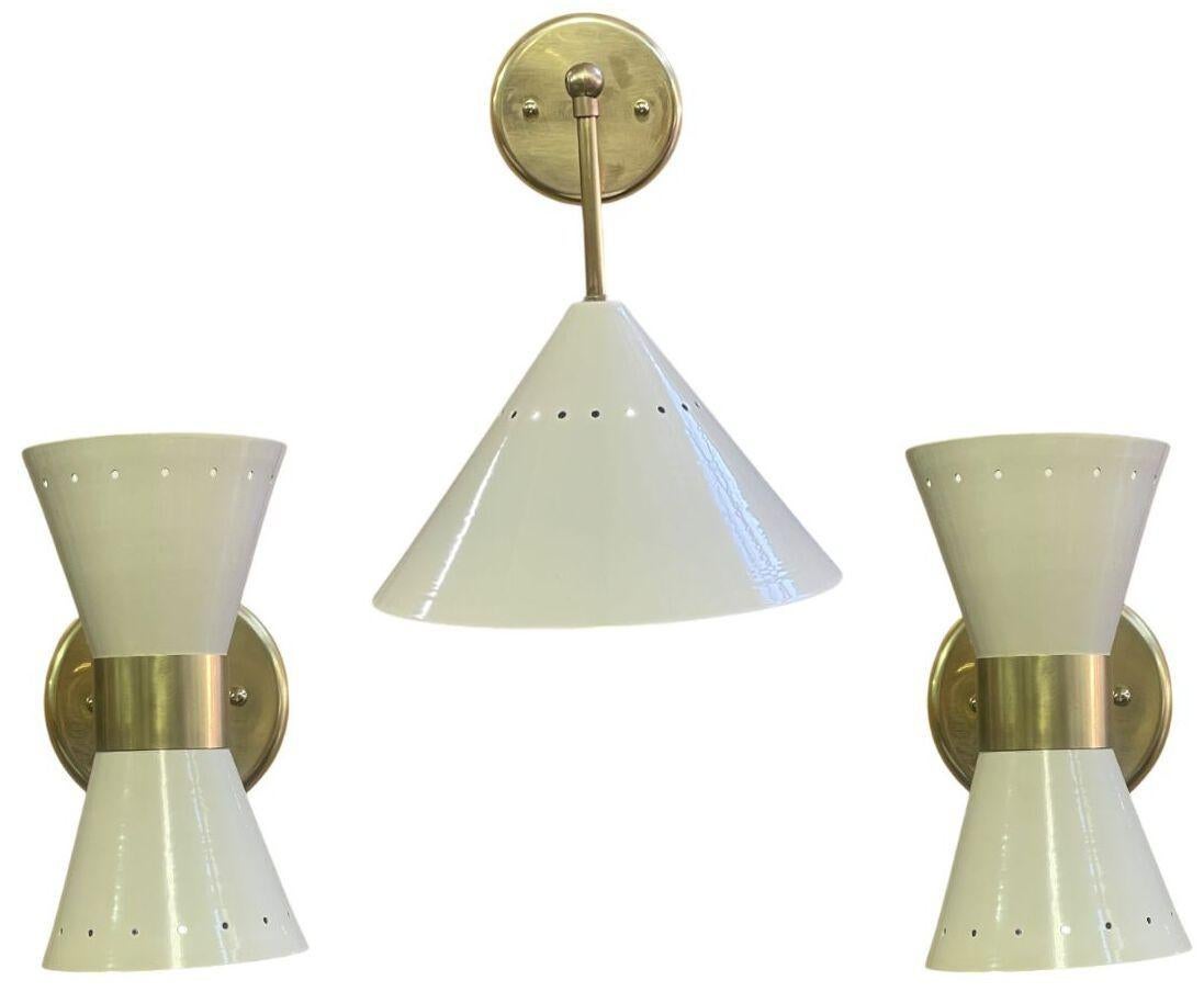 Paire d'appliques italiennes avec abat-jour émaillé et pendentif assorti dans le style de Stilnovo en vente 6
