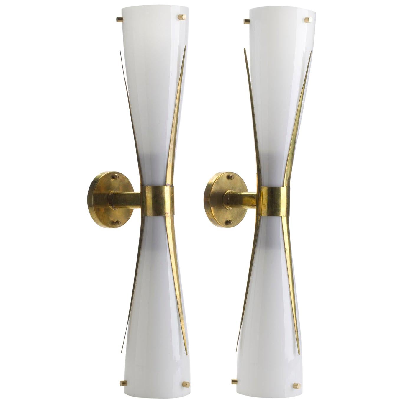 Pair of Italian Midcentury Style Murano Glass and Brass Wall Sconces