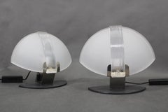 Coppia di lampade da tavolo italiane del Medioevo di F. Fabbian, vetro smerigliato, anni '80