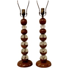 Used Pair of Italian Midcentury Table Wood Lamps