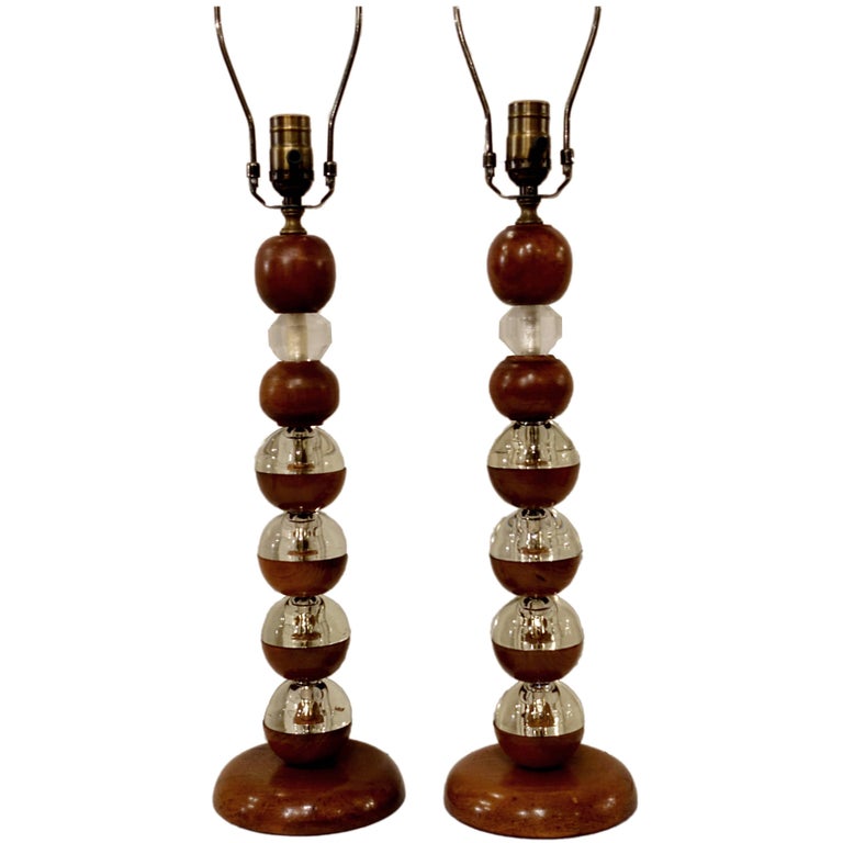 Pair of Italian Midcentury Table Wood Lamps For Sale at 1stDibs