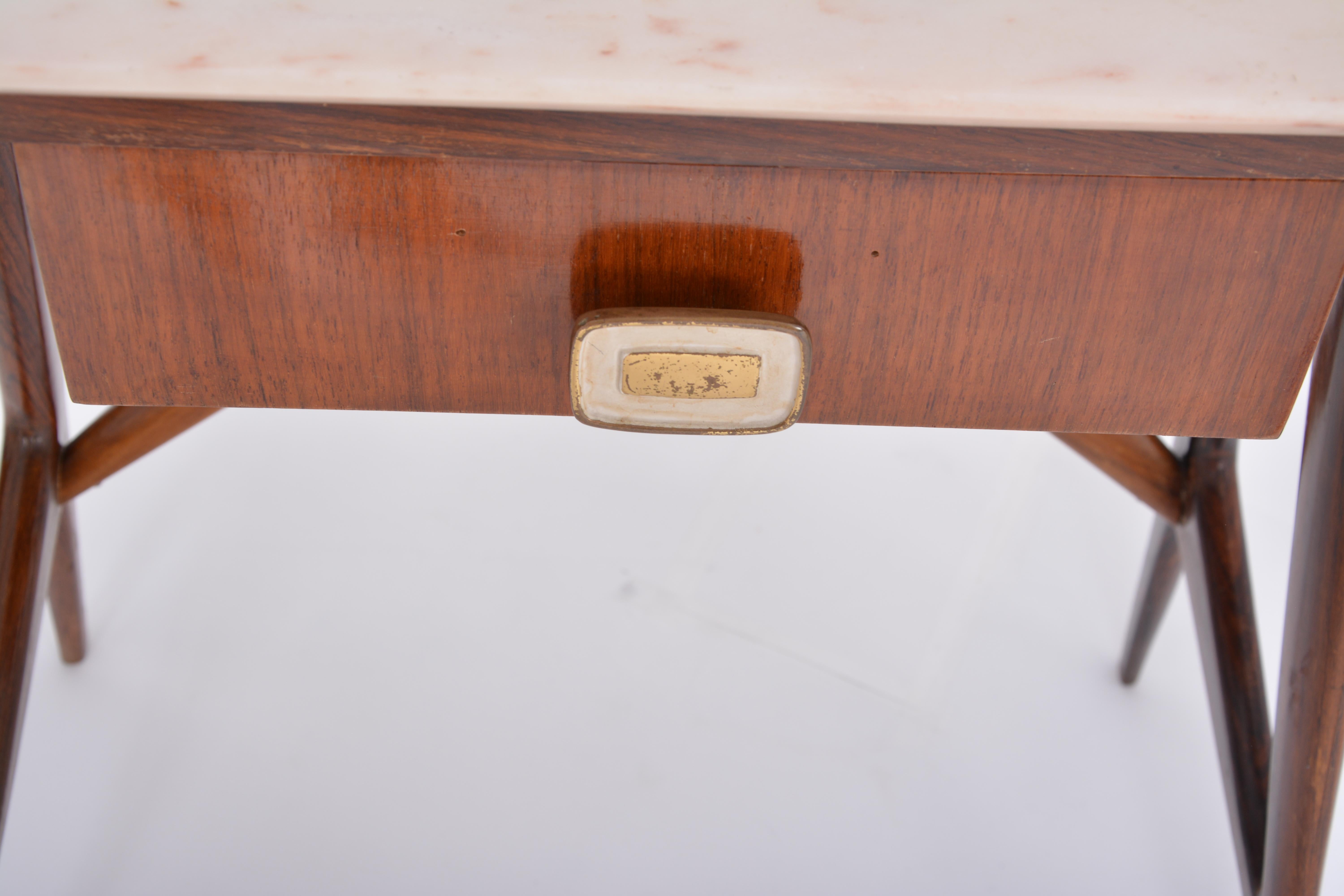 Pair of Italian Midcentury Teak and Marble Nightstands by Silvio Cavatorta 1