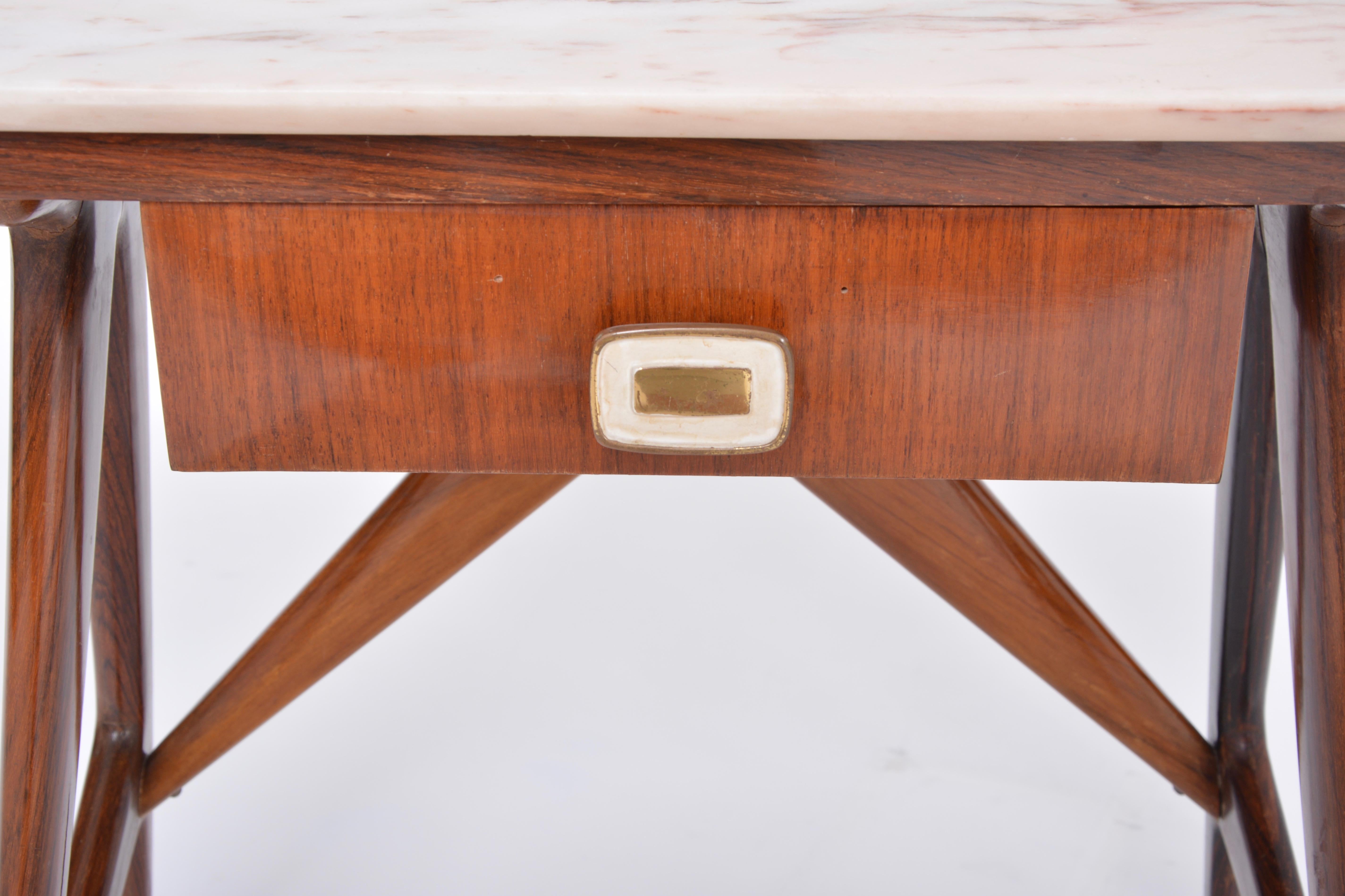 Pair of Italian Midcentury Teak and Marble Nightstands by Silvio Cavatorta 3