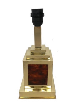 Pair of Italian Midcentury Tortoiseshell Lucite and Brass Table Lamps, 1970s