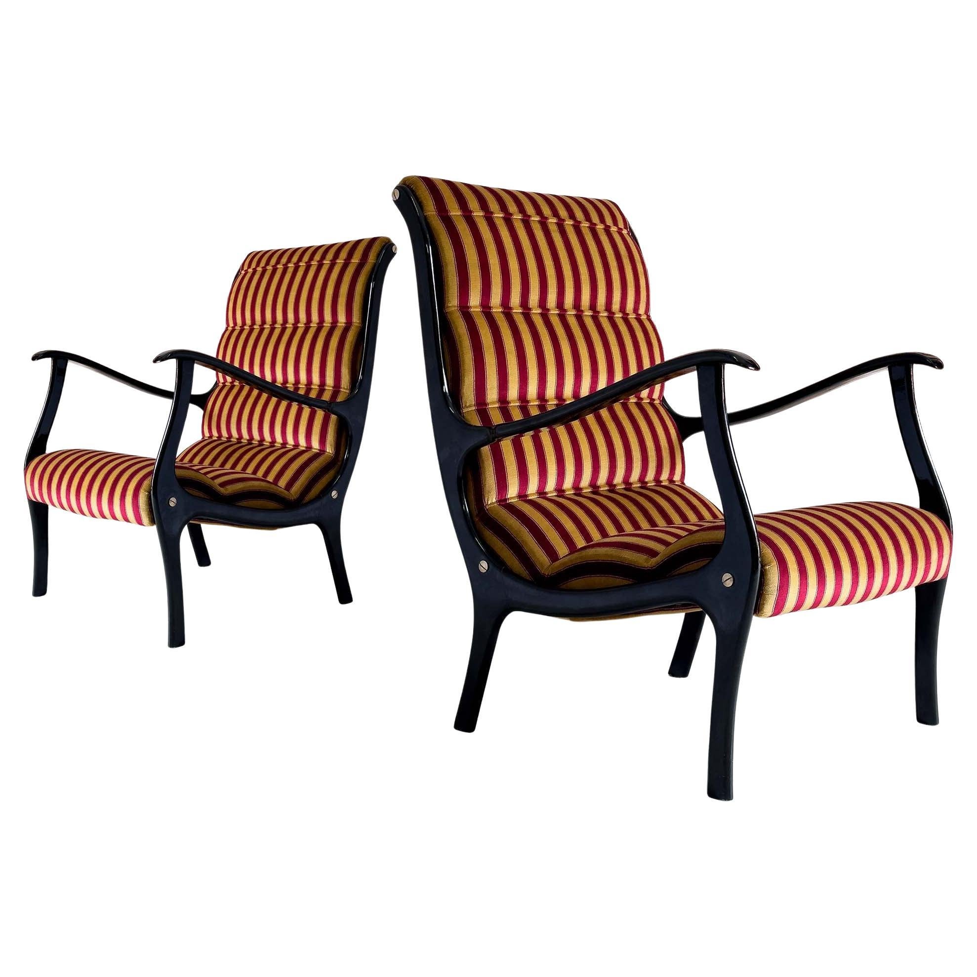 Pair of Italian Midcentury Velvet Armchairs by Ezio Longhi for Elam, 1950s For Sale