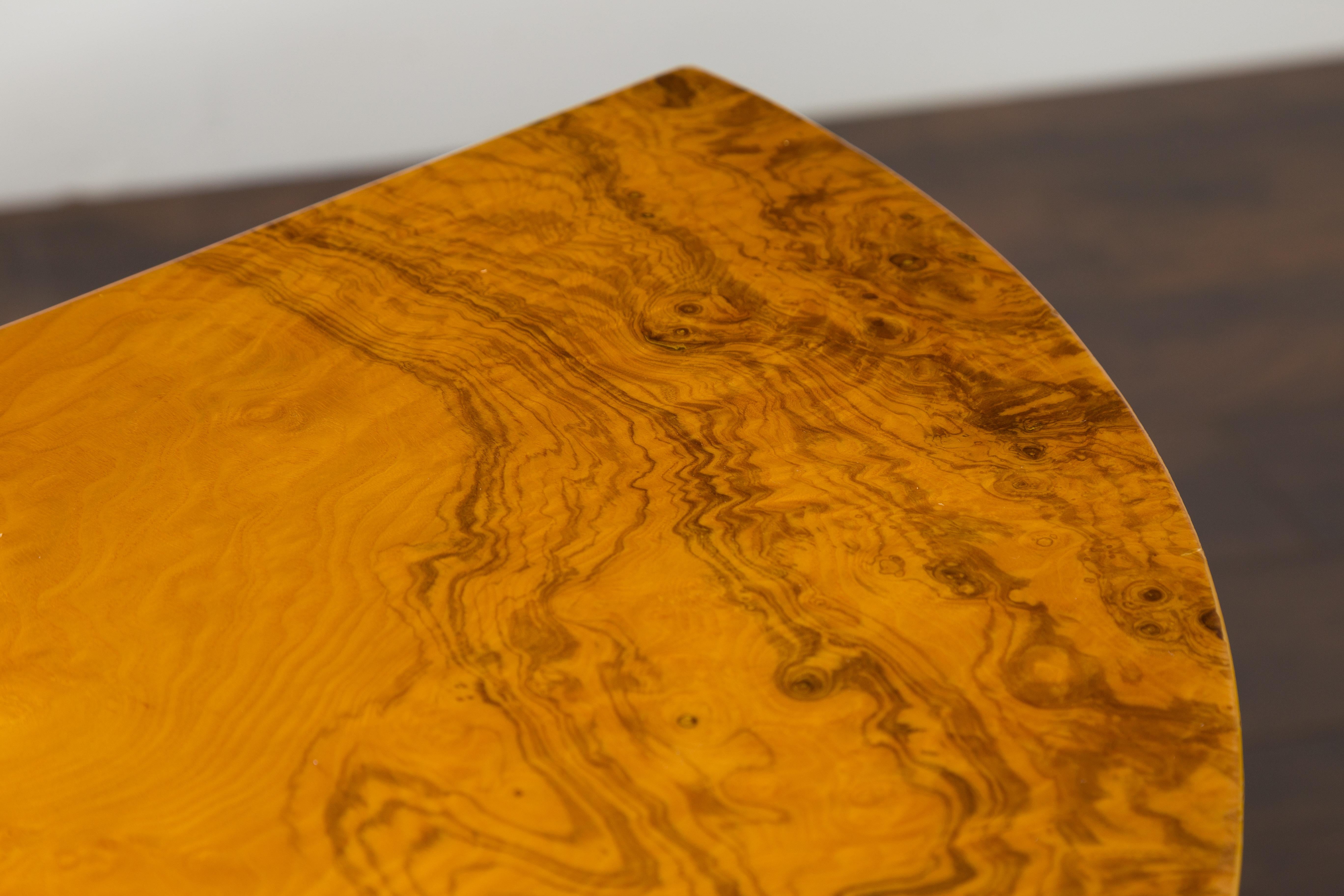 Paar italienische Demilune-Tische aus Nussbaumholz auf maßgefertigten Eisensockeln aus der Mitte des Jahrhunderts im Angebot 7