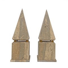 Pair of Italian Minimalist Roman Travertine Obelisk, Italy, 1970