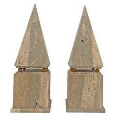 Pair of Italian Minimalist Roman Travertine Obelisk, Italy, 1970