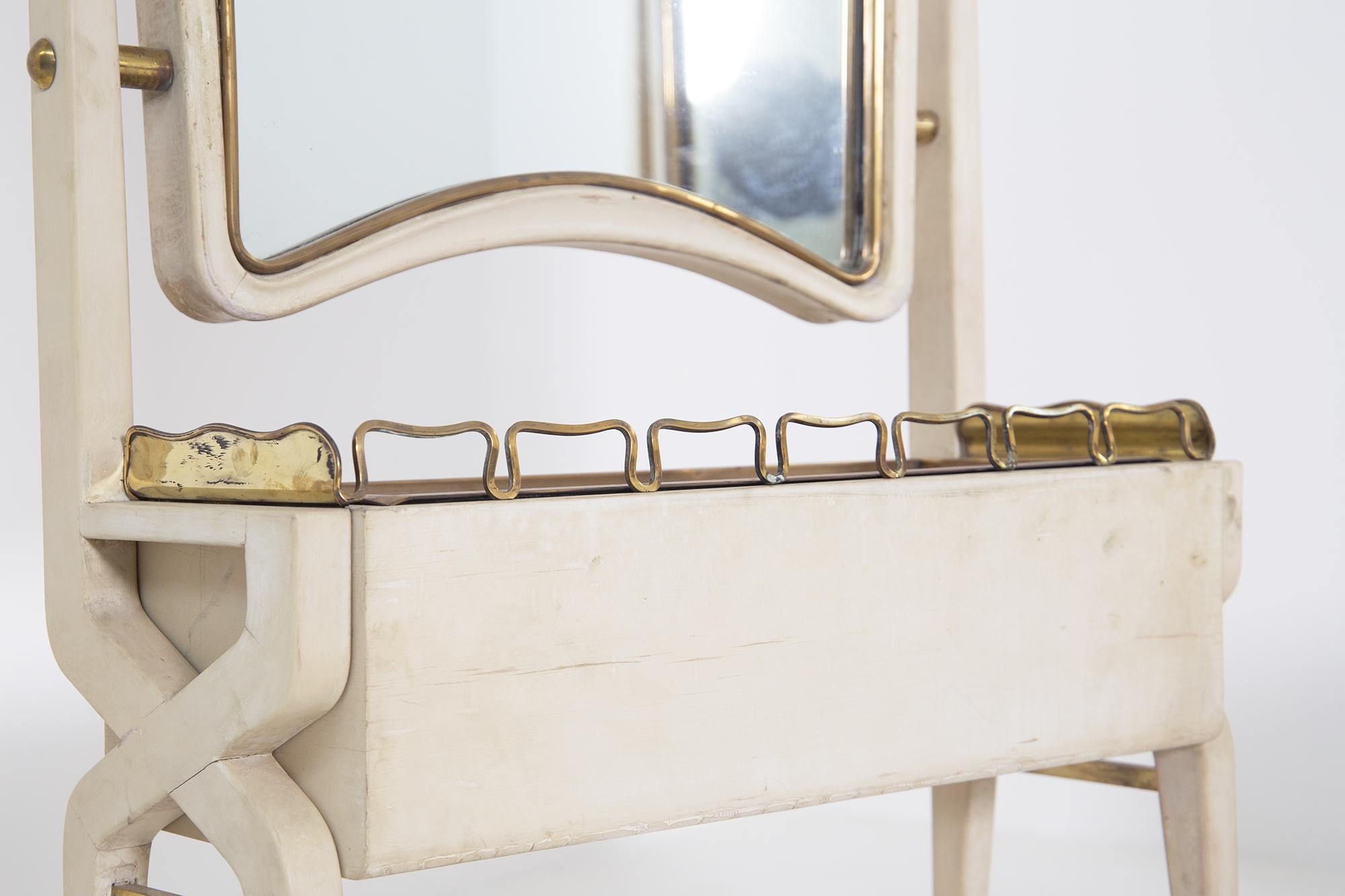 Mid-20th Century Pair of Italian Mirror Attributed to Pietro Lingeri, Brass and White Wood, 1940