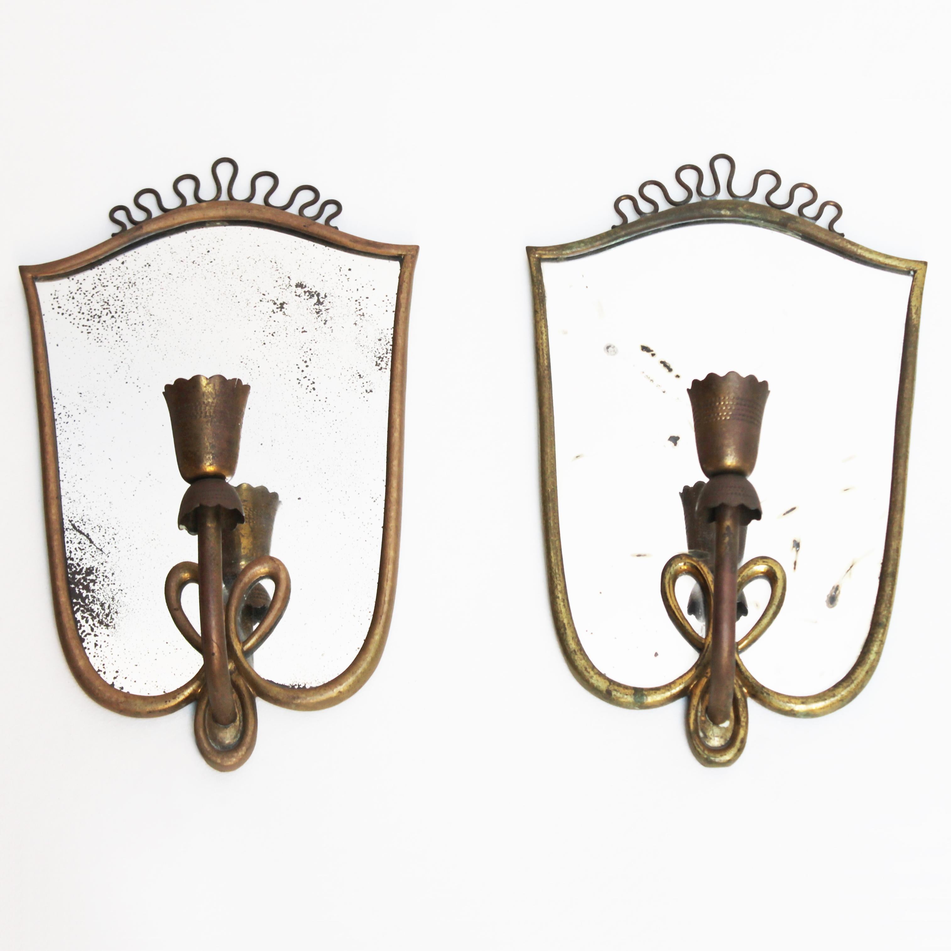 Pair of Italian Mirror Wall Lights in the Manner of Gio Ponti 6