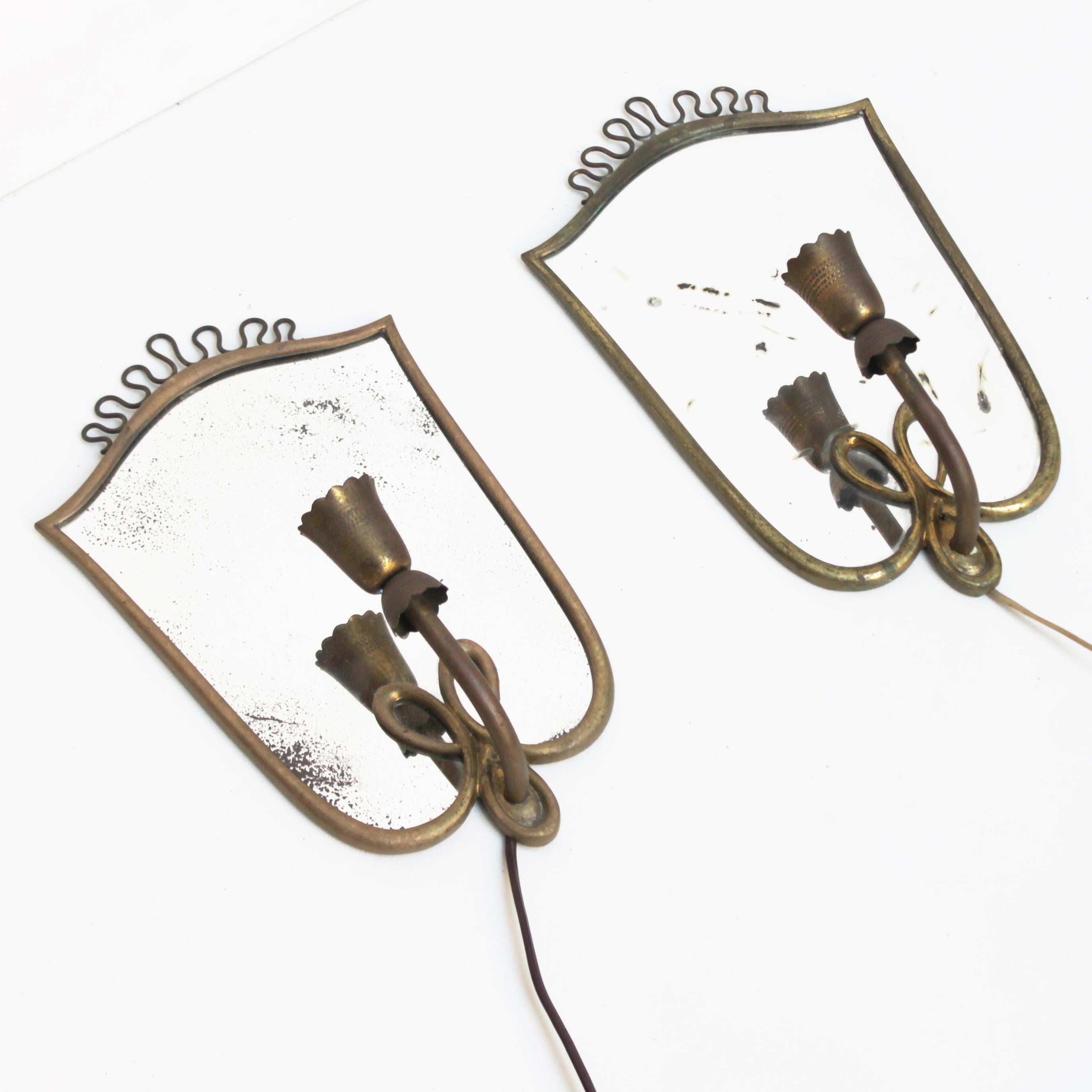 Pair of Italian Mirror Wall Lights in the Manner of Gio Ponti 7