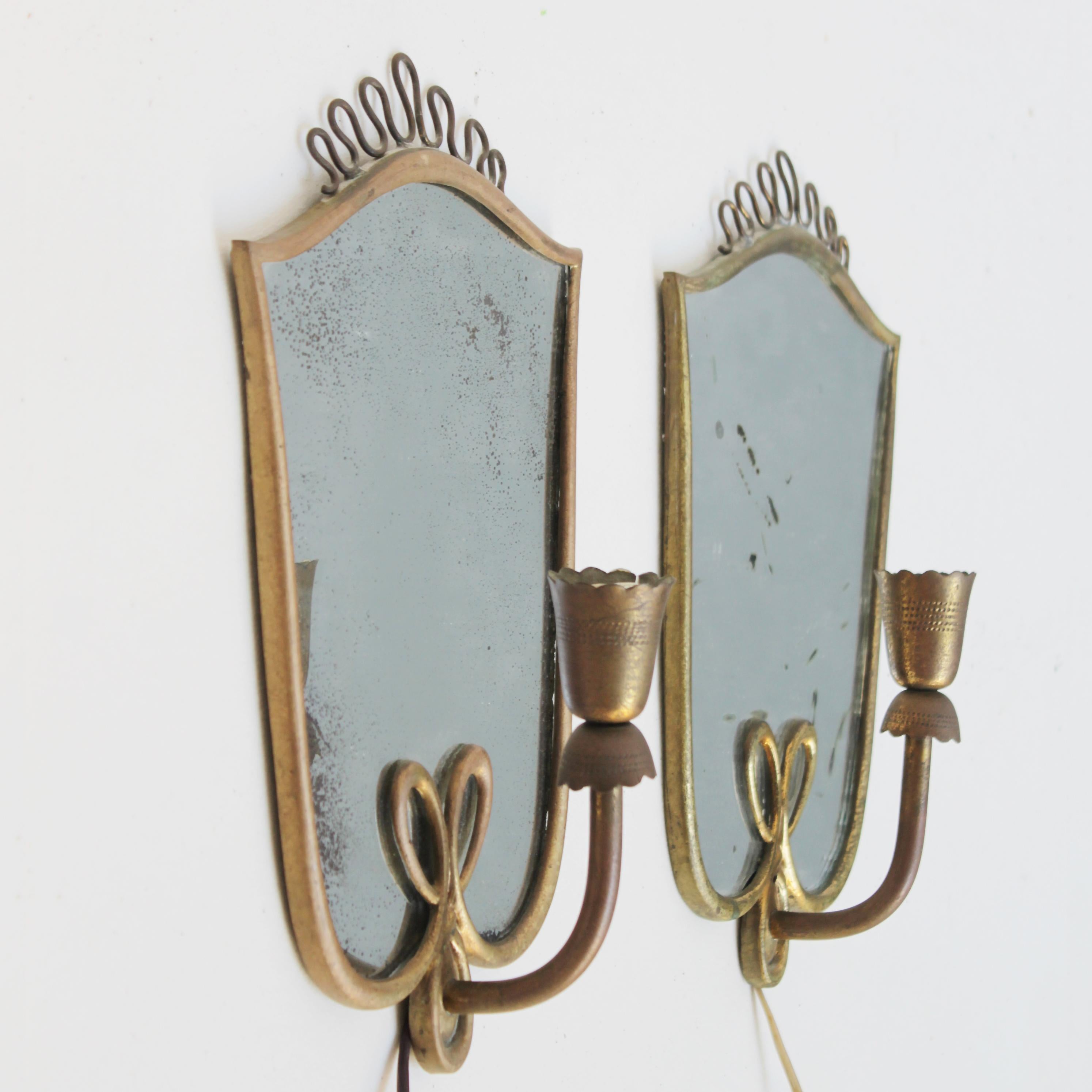 Pair of Italian Mirror Wall Lights in the Manner of Gio Ponti 8