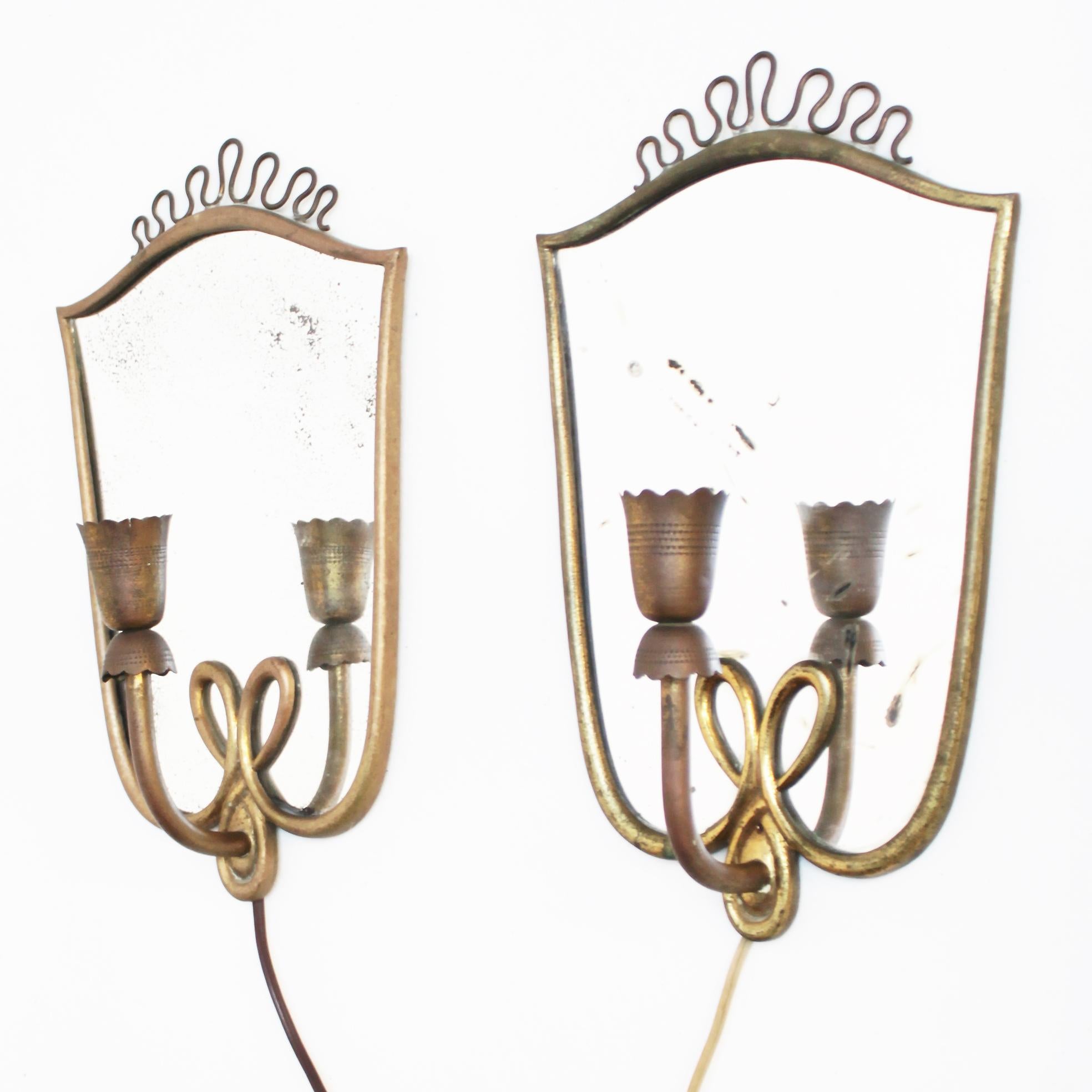 Pair of Italian Mirror Wall Lights in the Manner of Gio Ponti 9