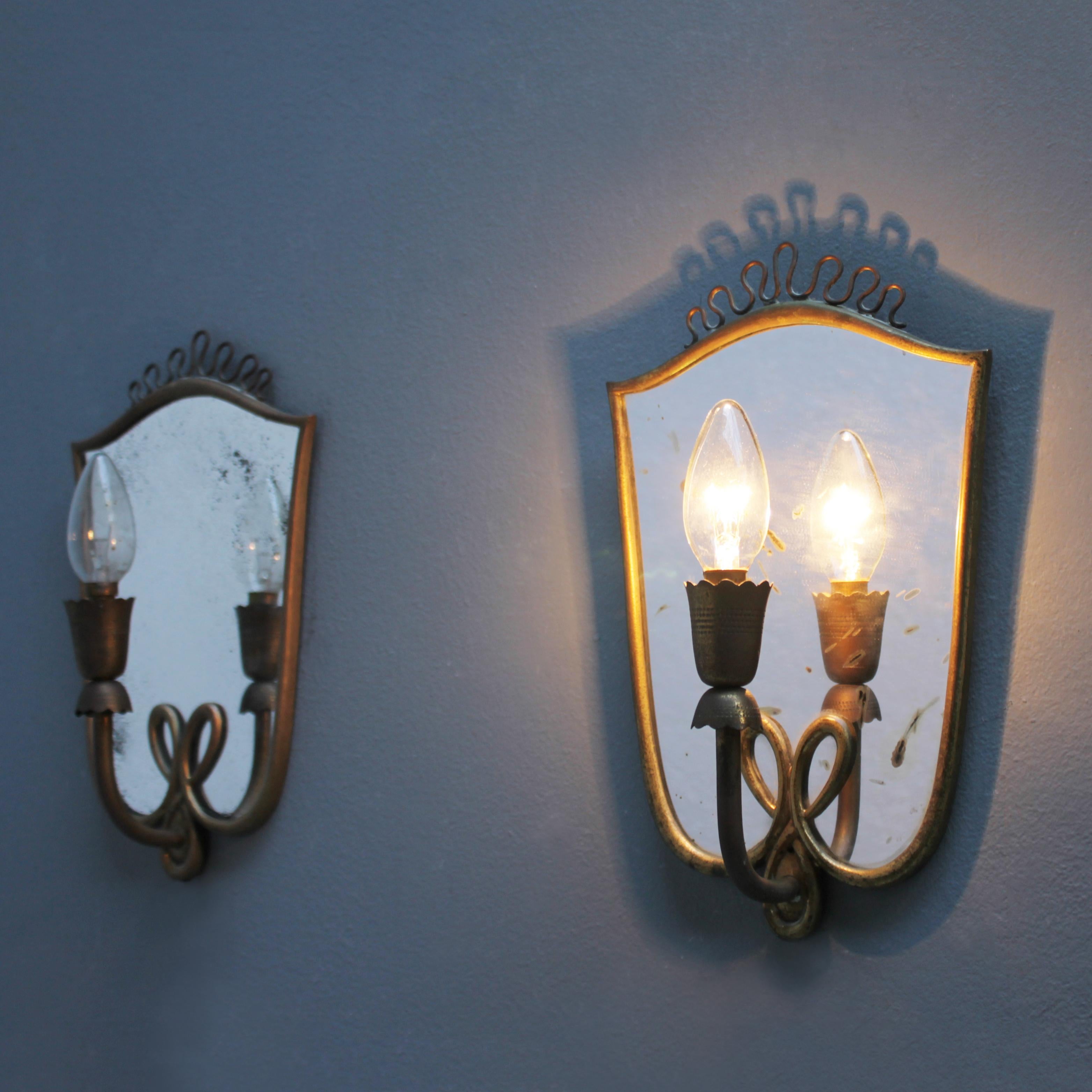 Mid-Century Modern Pair of Italian Mirror Wall Lights in the Manner of Gio Ponti