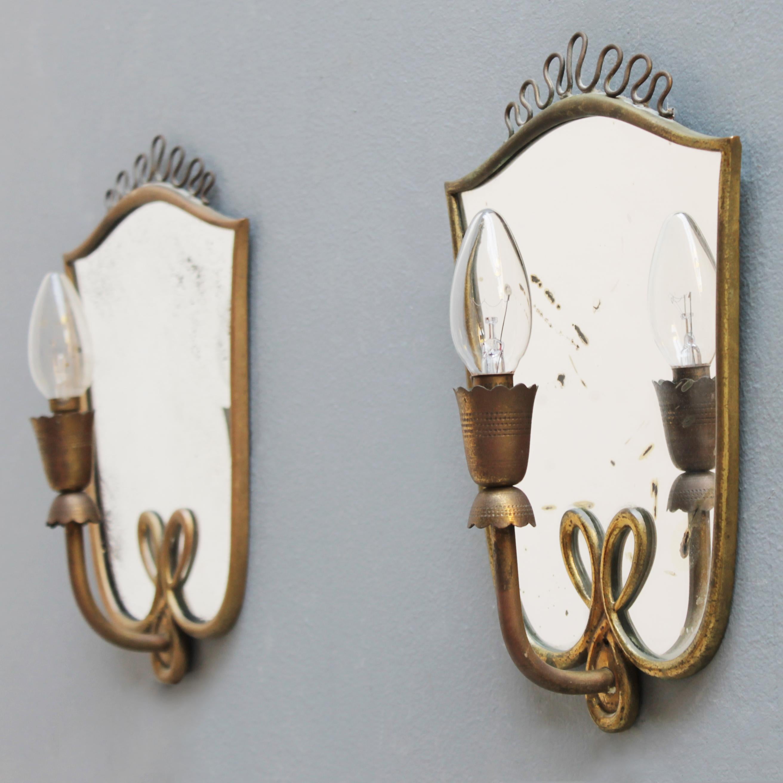 Pair of Italian Mirror Wall Lights in the Manner of Gio Ponti In Good Condition In JM Haarlem, NL