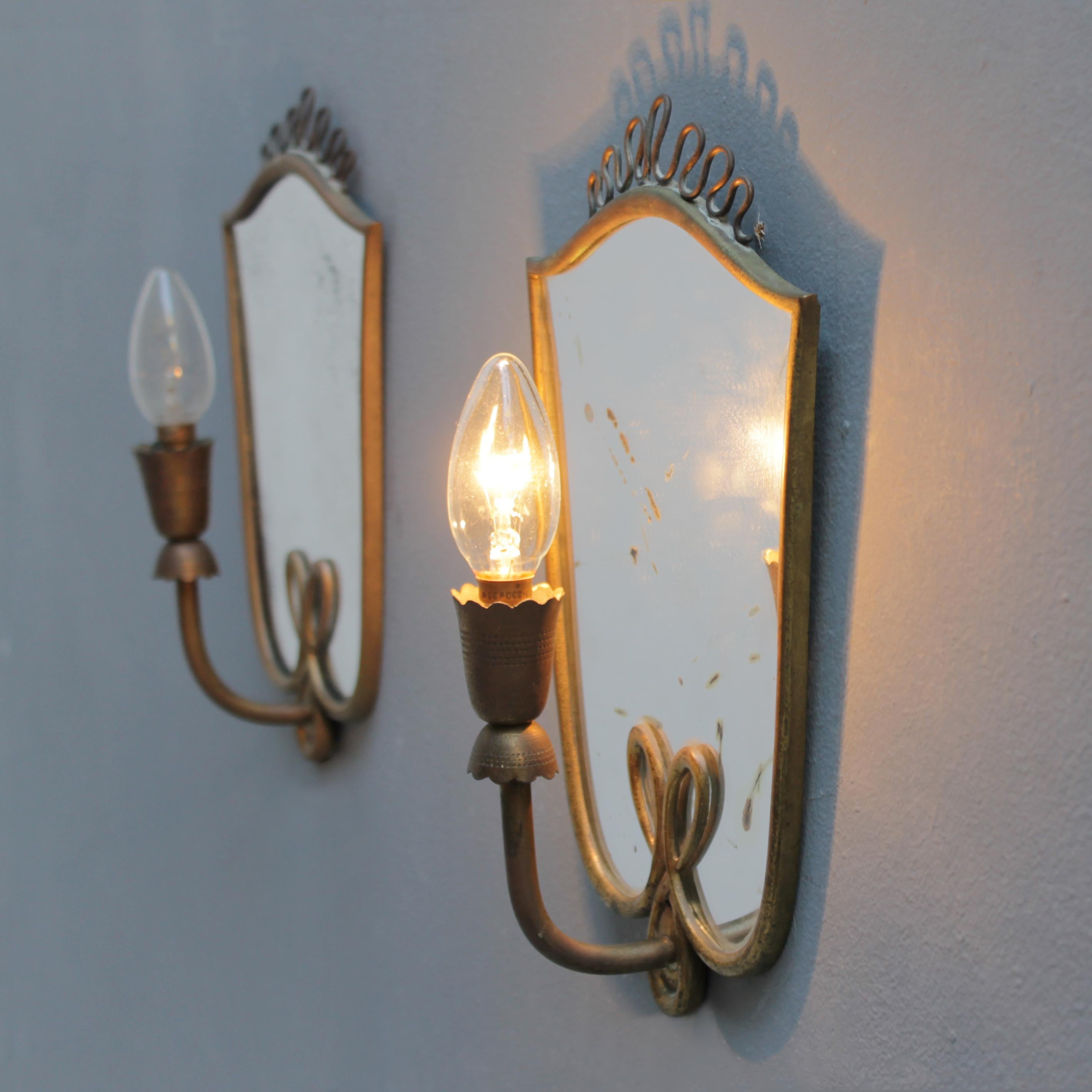 Pair of Italian Mirror Wall Lights in the Manner of Gio Ponti 3