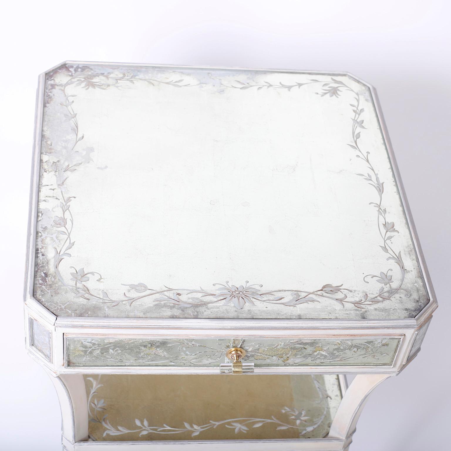 Painted Pair of Italian Mirrored End Tables For Sale