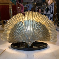 Pair of Italian Mirrored Murano Glass Table Lamps Ginkgo Leaves Shape, 1980s