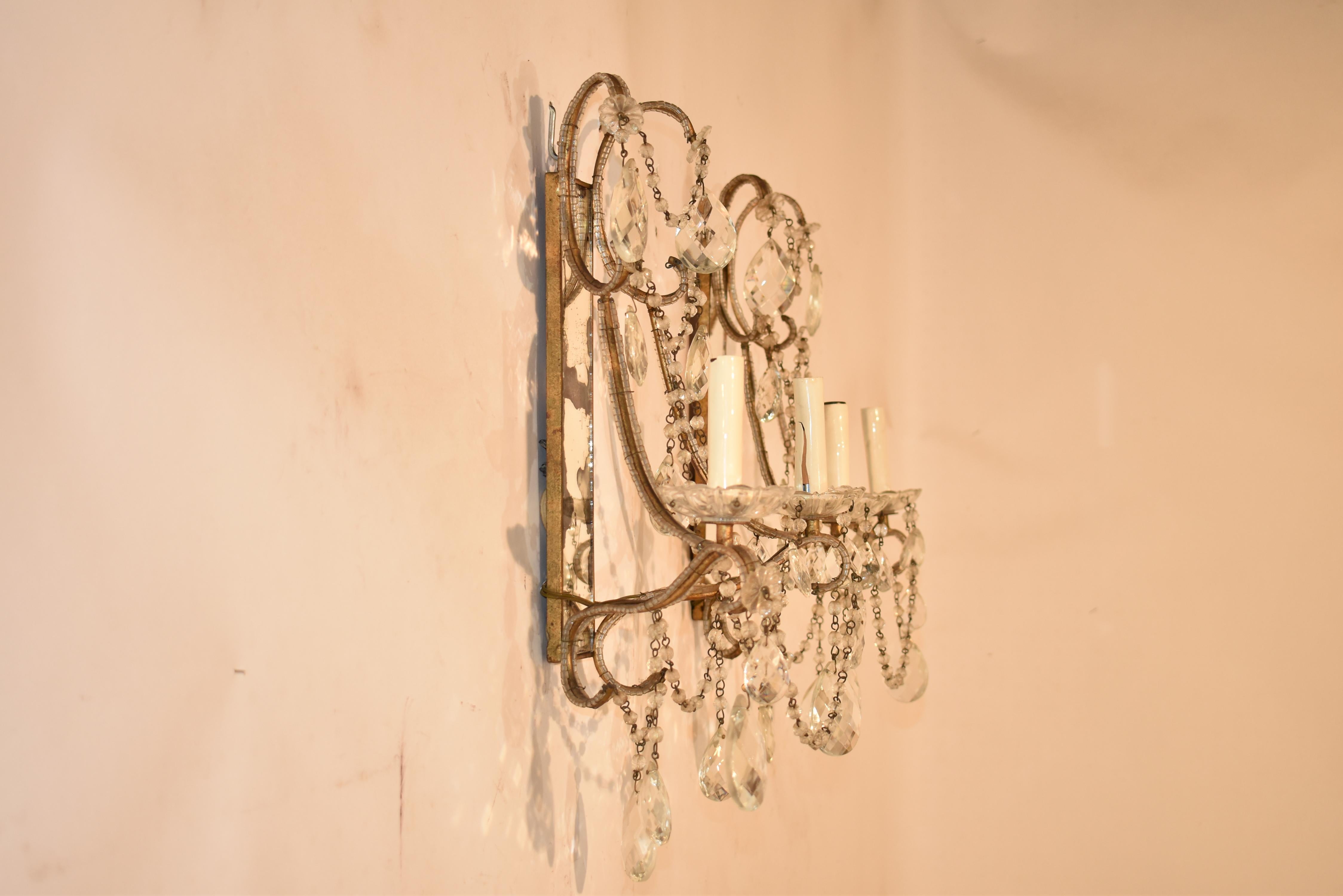 Pair of Italian Mirrored Wall Sconces, Circa 1960's For Sale 5