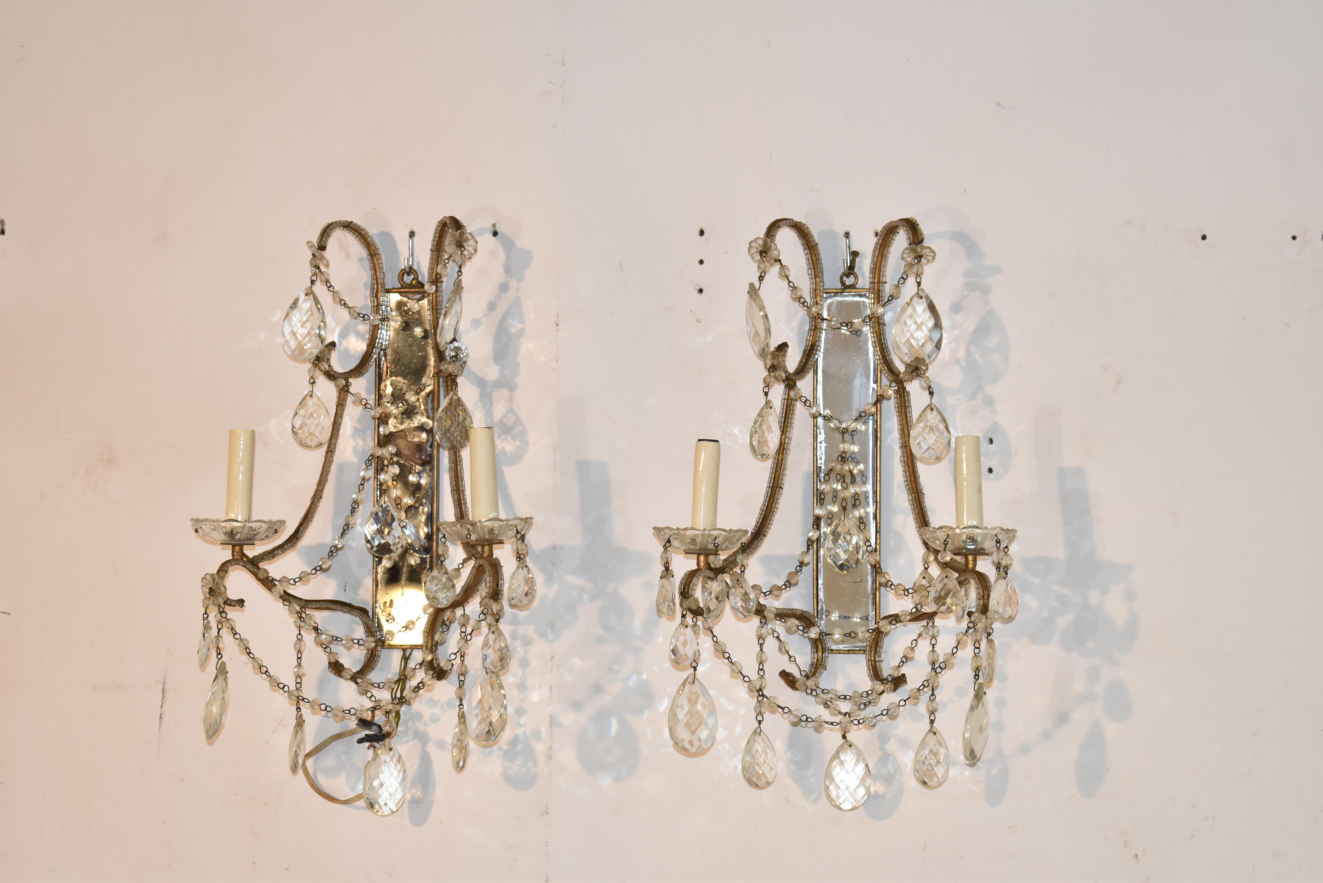 Pair of Italian Mirrored Wall Sconces, Circa 1960's In Good Condition For Sale In High Point, NC