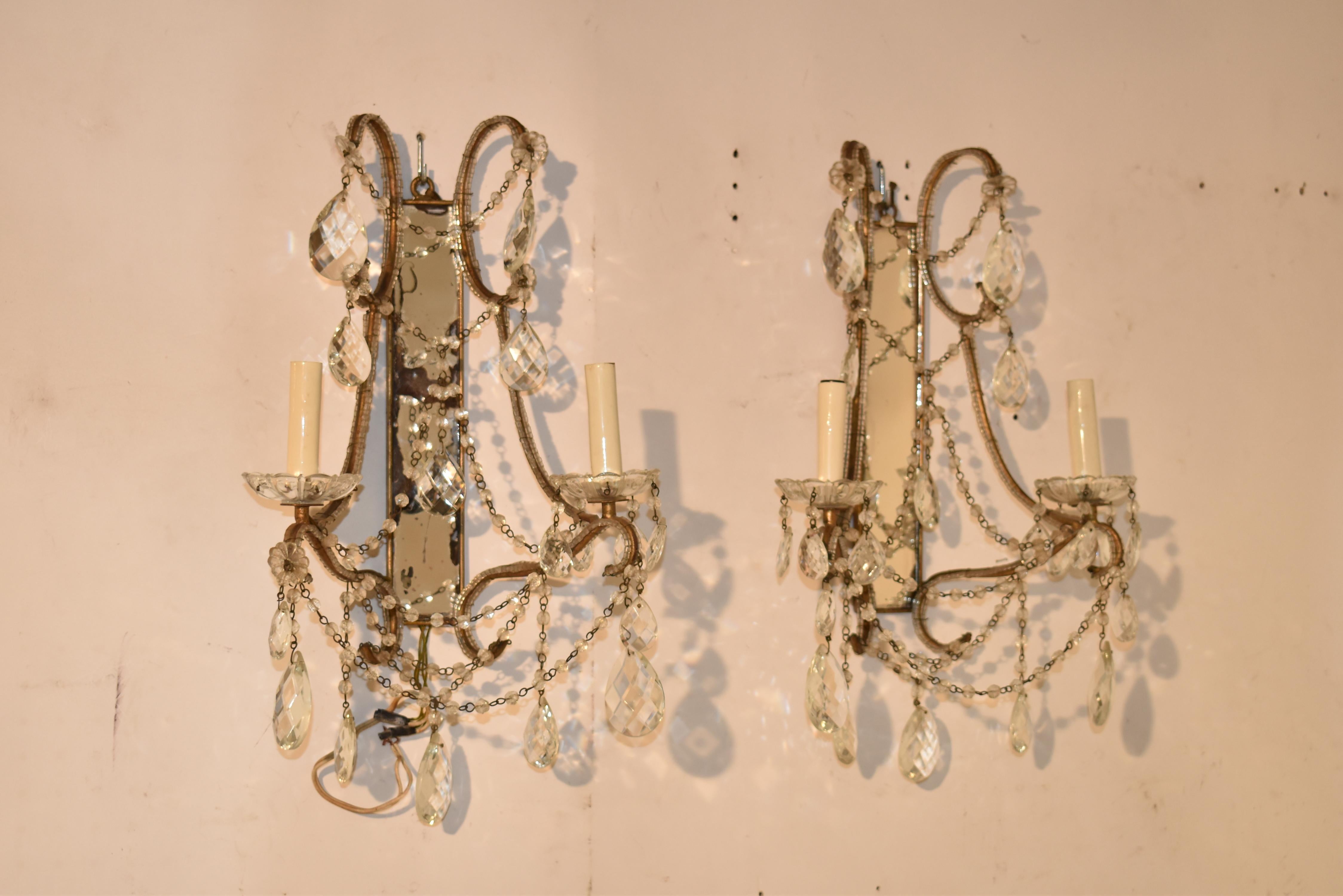 Mid-20th Century Pair of Italian Mirrored Wall Sconces, Circa 1960's For Sale