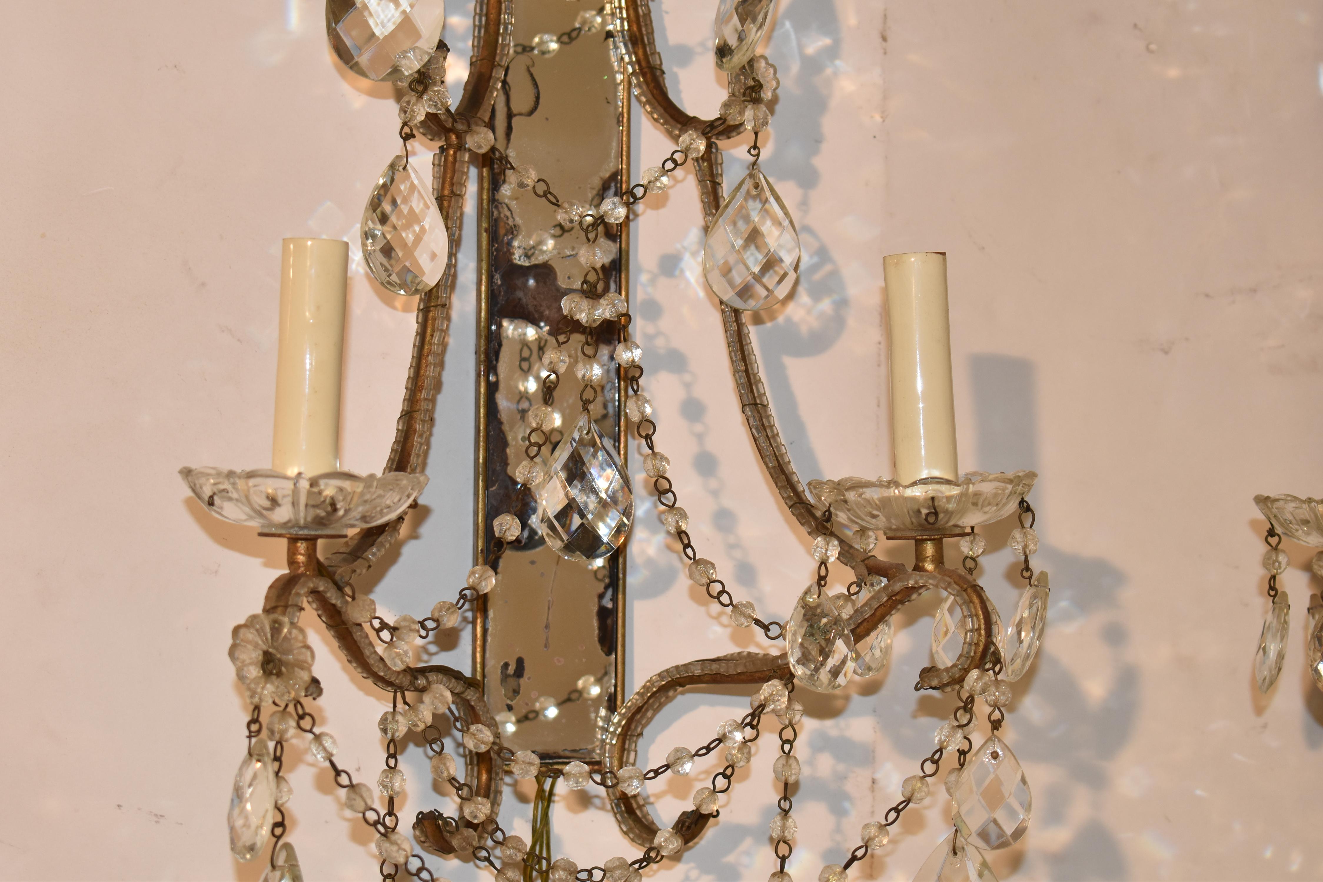 Metal Pair of Italian Mirrored Wall Sconces, Circa 1960's For Sale