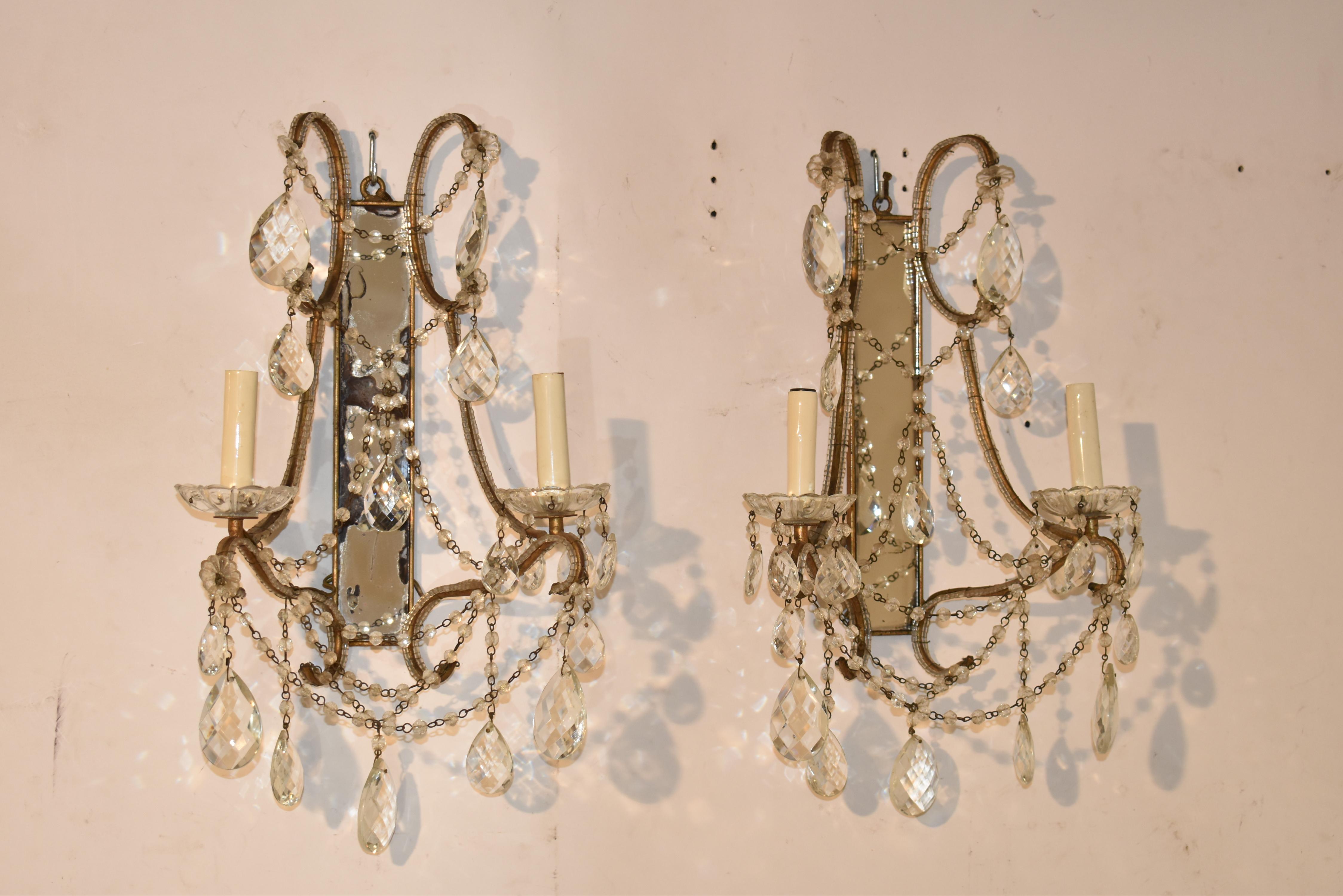 Pair of Italian Mirrored Wall Sconces, Circa 1960's For Sale 1