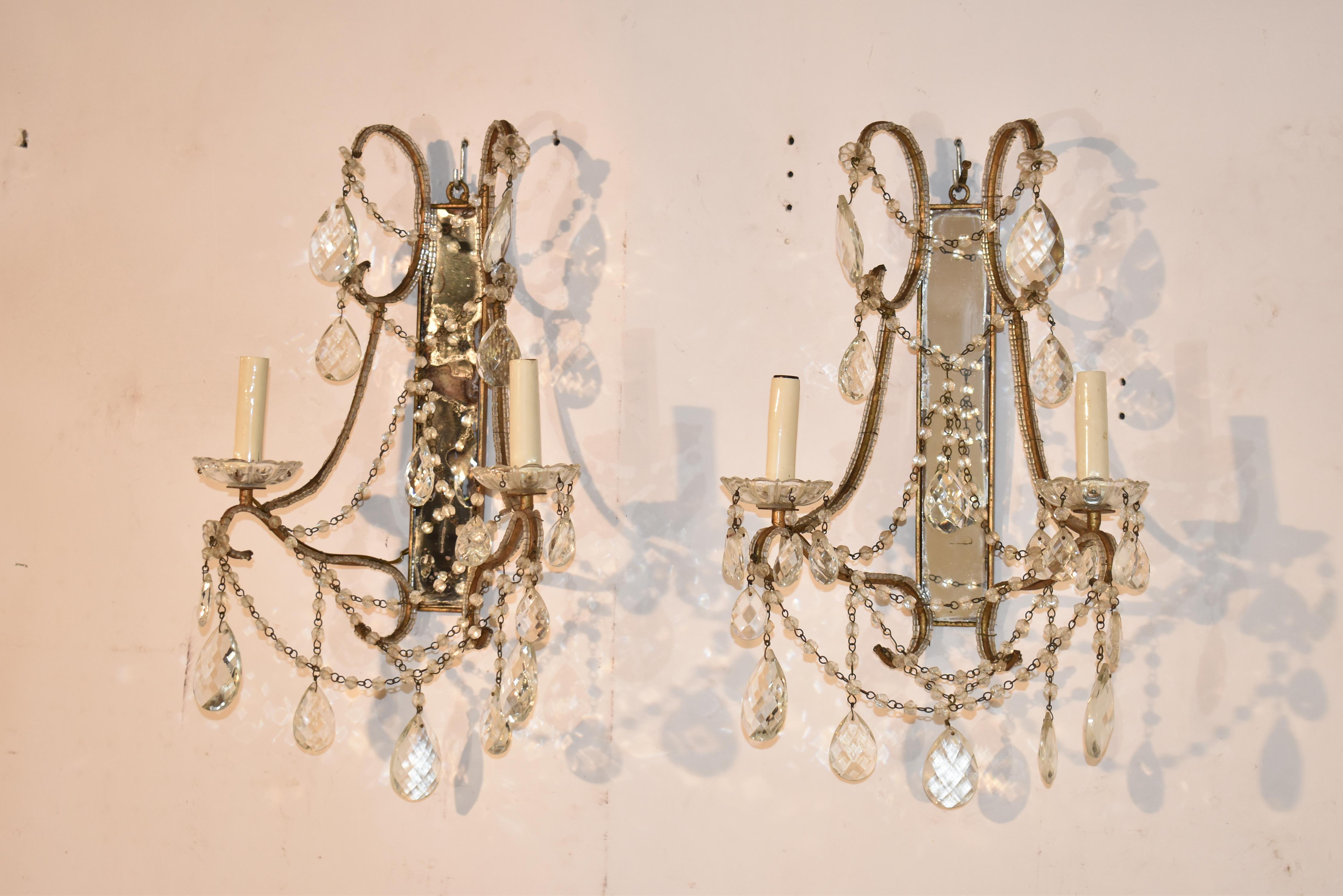 Pair of Italian Mirrored Wall Sconces, Circa 1960's For Sale 2