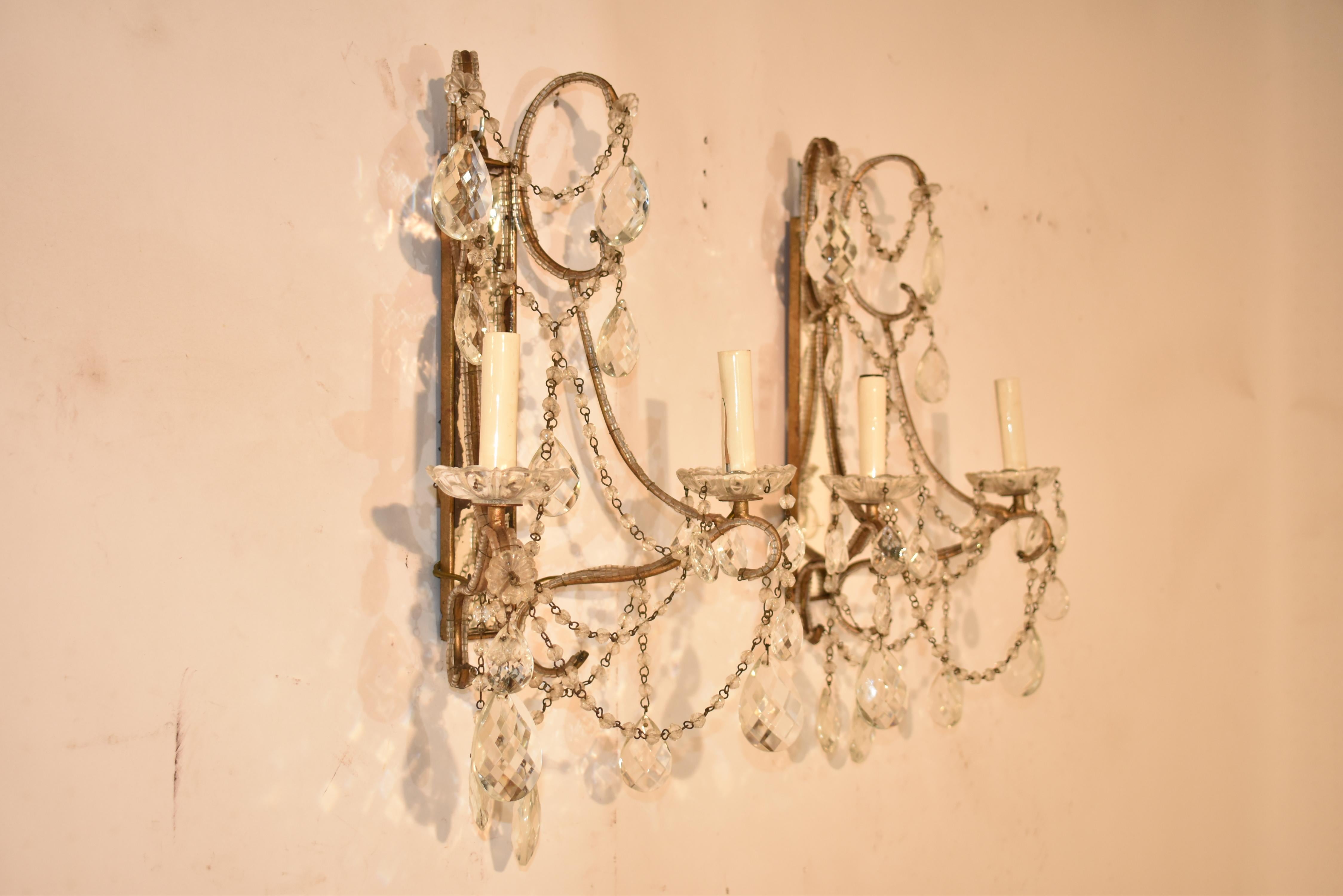 Pair of Italian Mirrored Wall Sconces, Circa 1960's For Sale 4