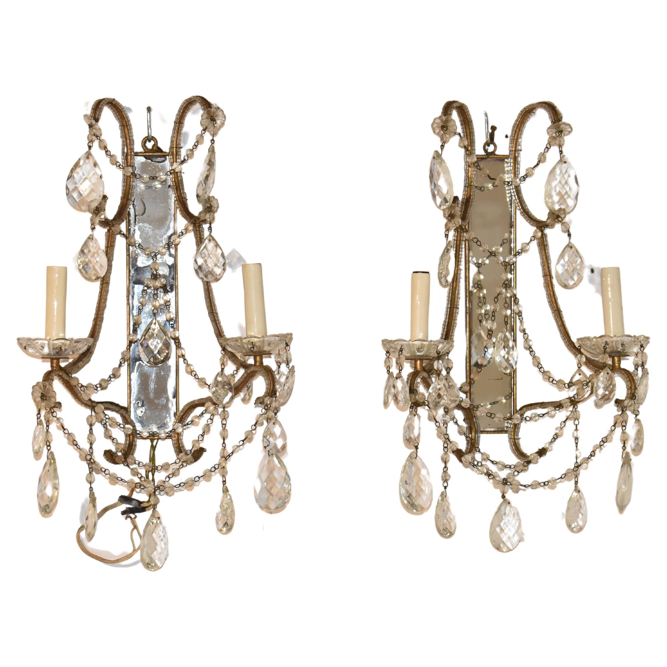 Pair of Italian Mirrored Wall Sconces, Circa 1960's For Sale