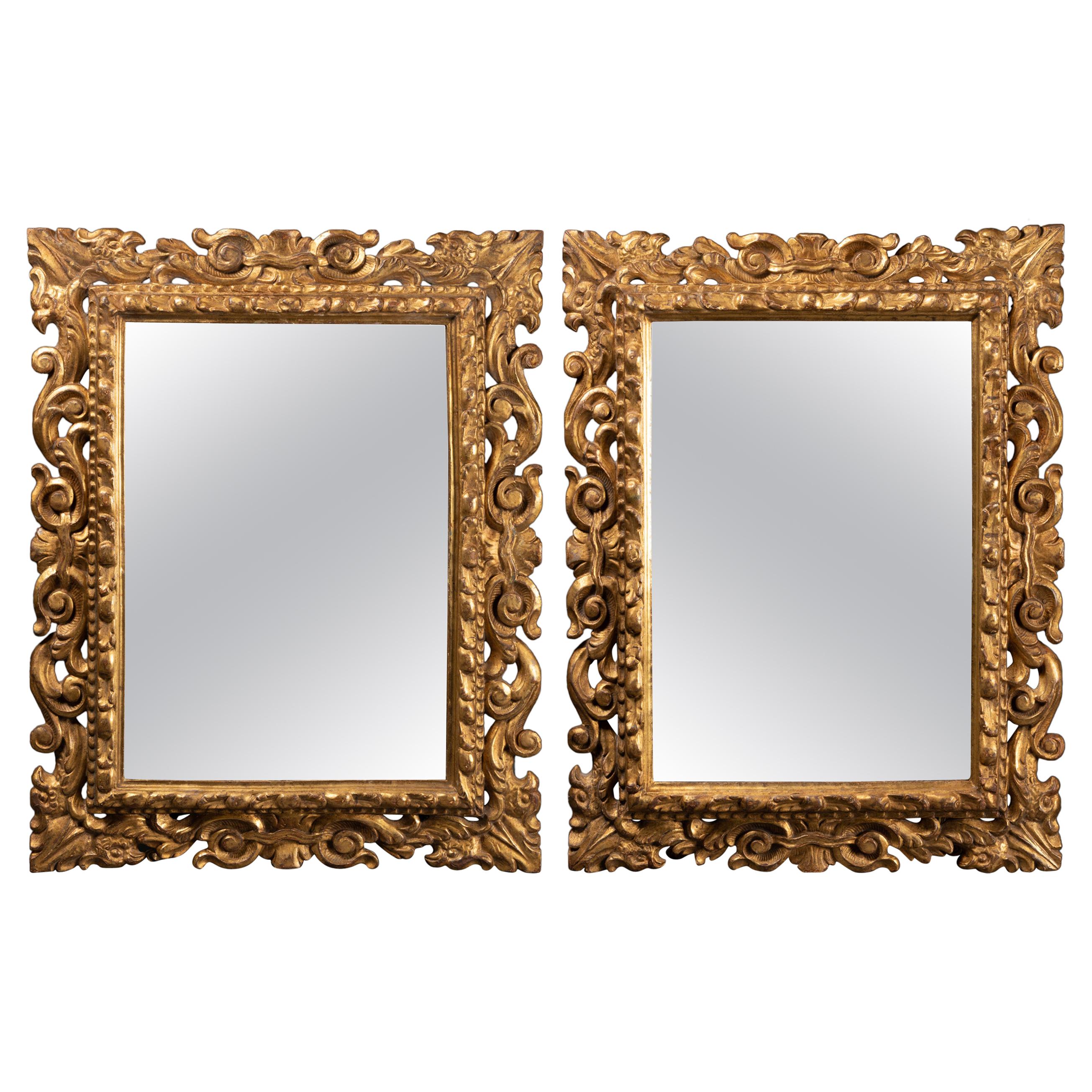 Pair of Italian Mirrors in Carved Wood, 19th Century For Sale