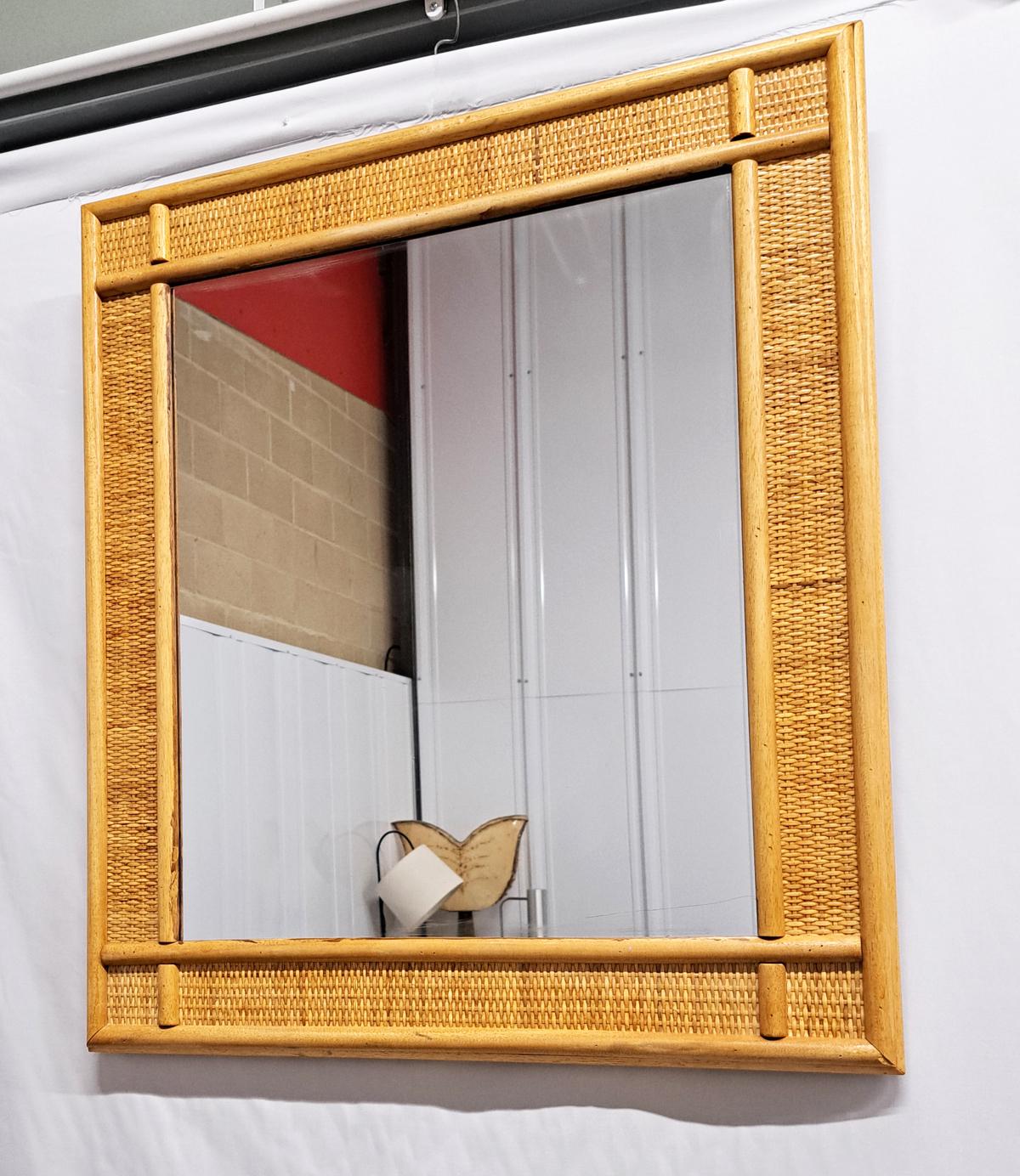 Mid-Century Modern Pair of Italian Mirrors with Bamboo Cane Frame, 1970s