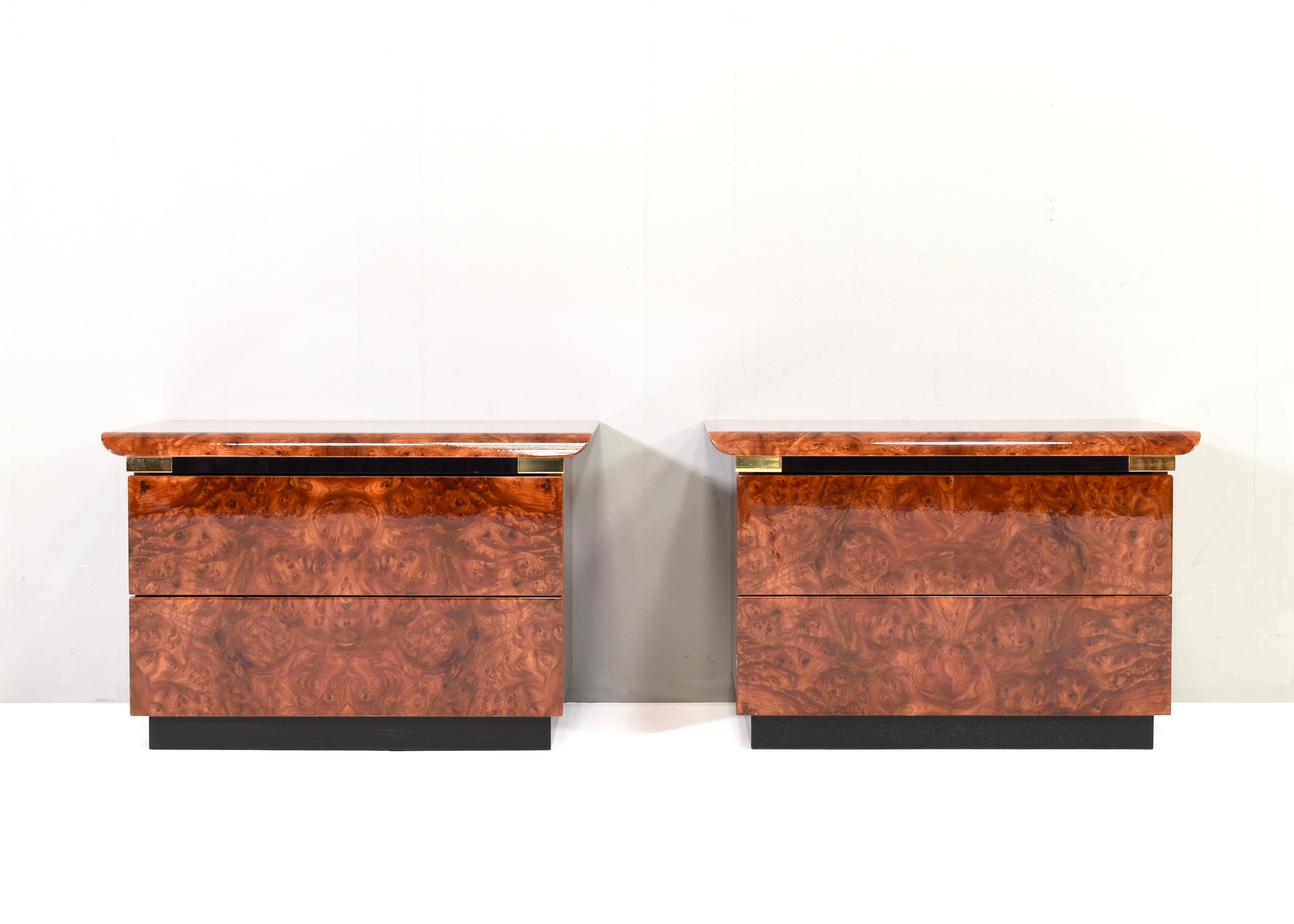 Paire de tables de nuit Art déco modernes italiennes en broussin et laiton, Italie - années 1970 Bon état - En vente à Pijnacker, Zuid-Holland