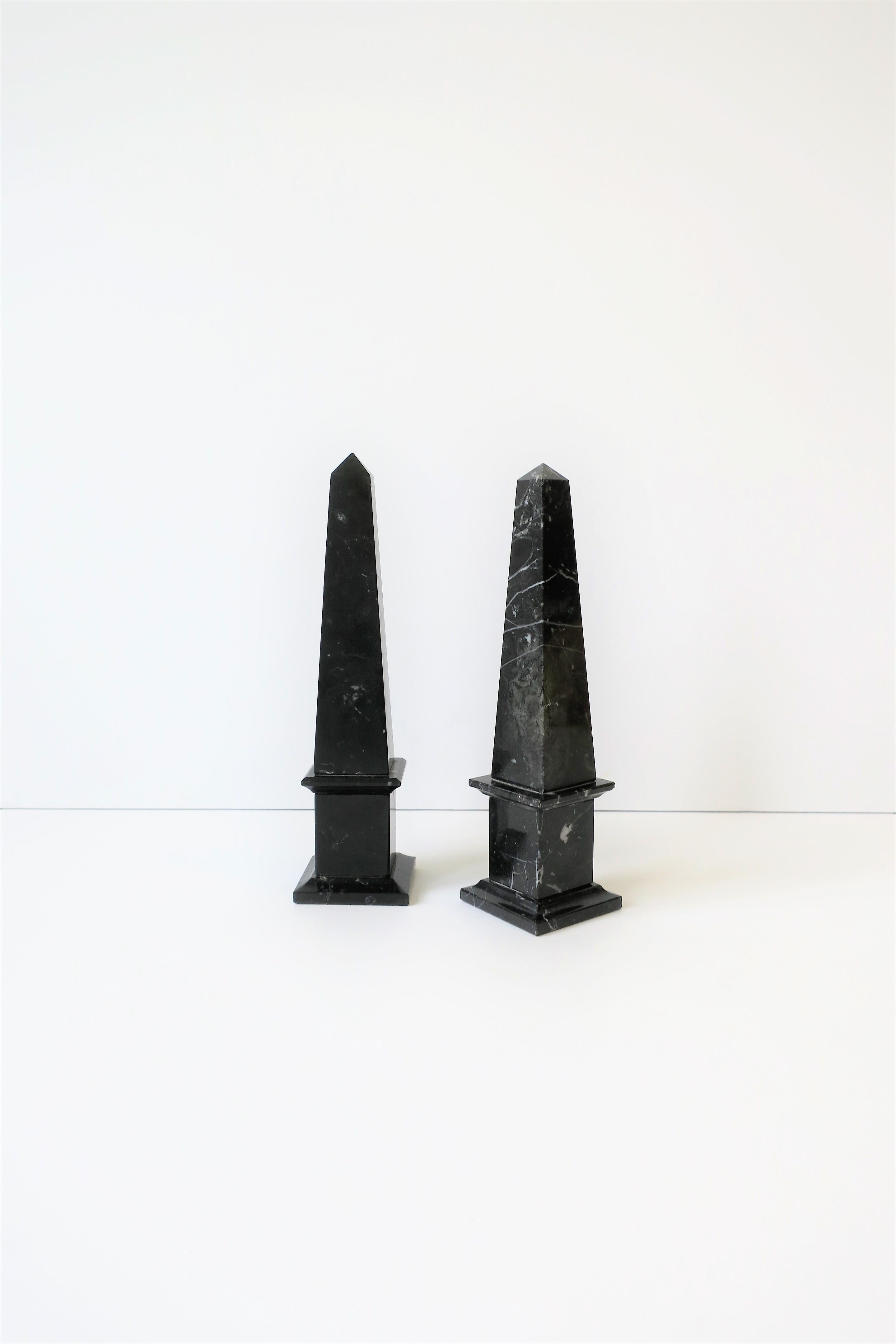 Pair of Italian Modern Black and White Marble Obelisks 8