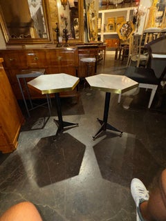 Pair of Italian Modern Black Steel and Marble Hex Tables