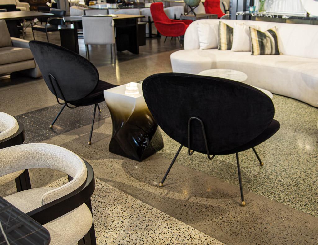 Pair of Italian Modern Black Velvet Accent Chairs For Sale 13