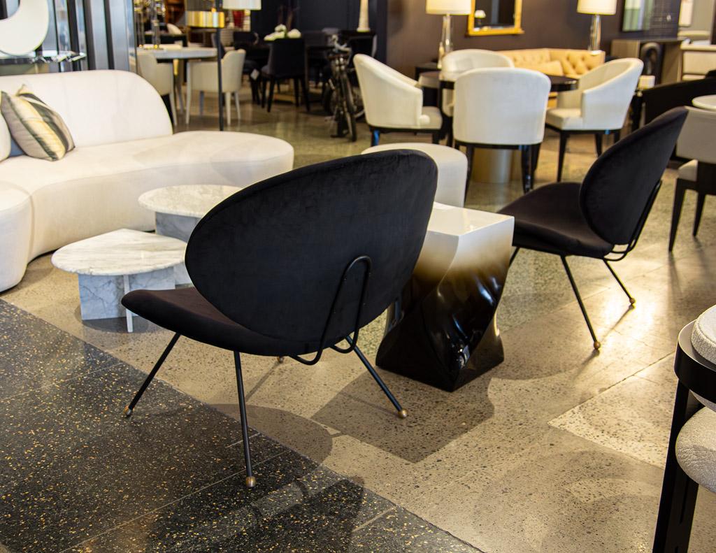 Pair of Italian Modern Black Velvet Accent Chairs For Sale 14