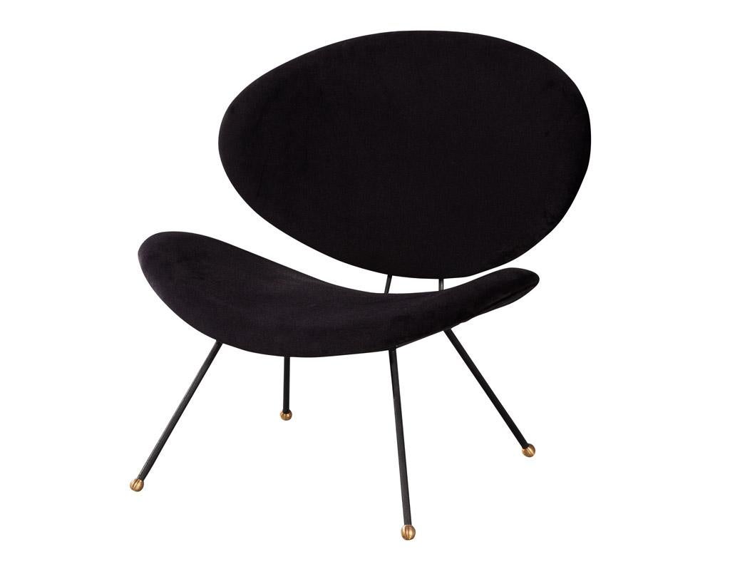 Metal Pair of Italian Modern Black Velvet Accent Chairs For Sale
