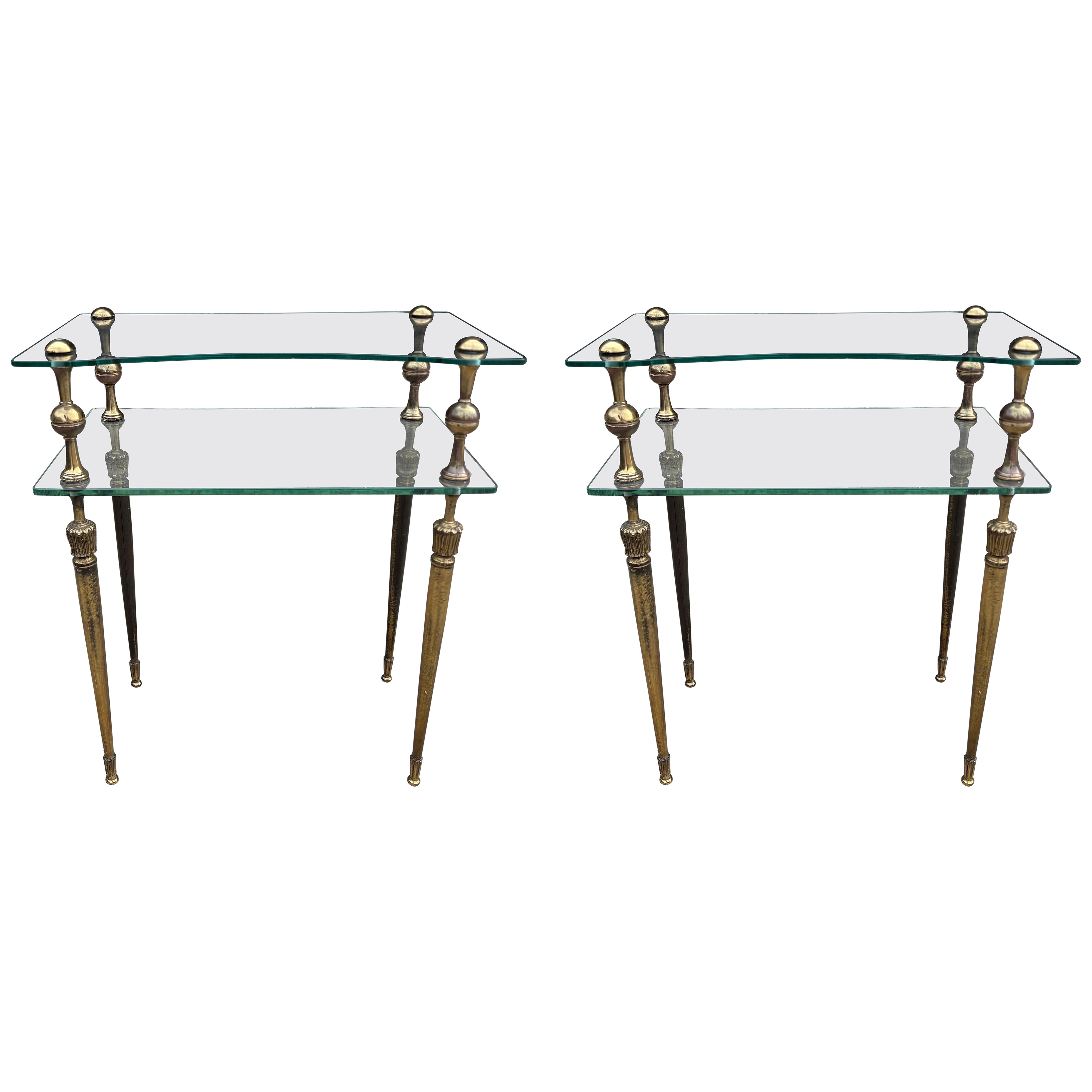 Pair Of Italian Modern Brass And Glass Tables