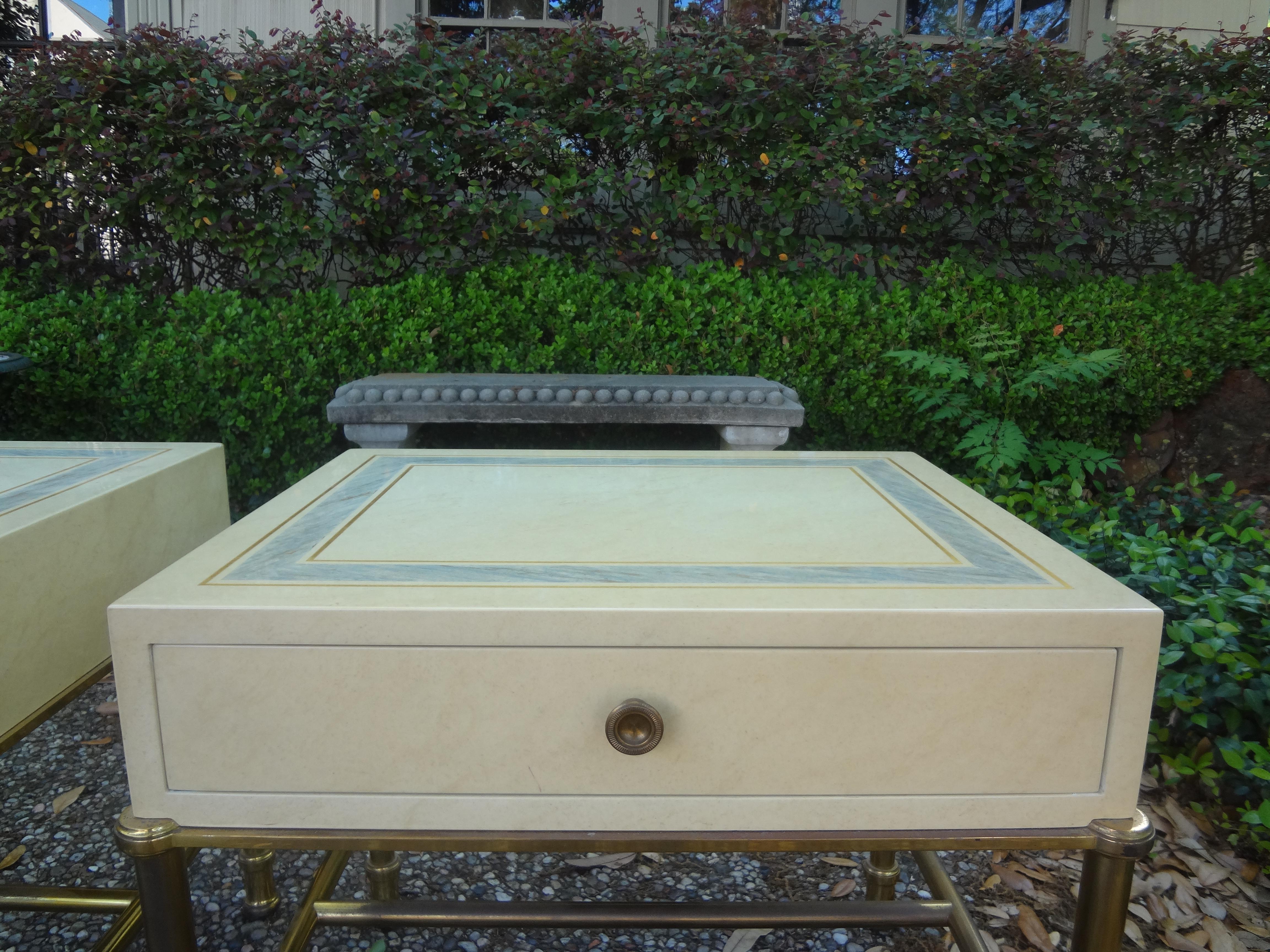 Late 20th Century Pair of Italian Modern Brass and Lacquered Tables Attributed to Willy Rizzo For Sale