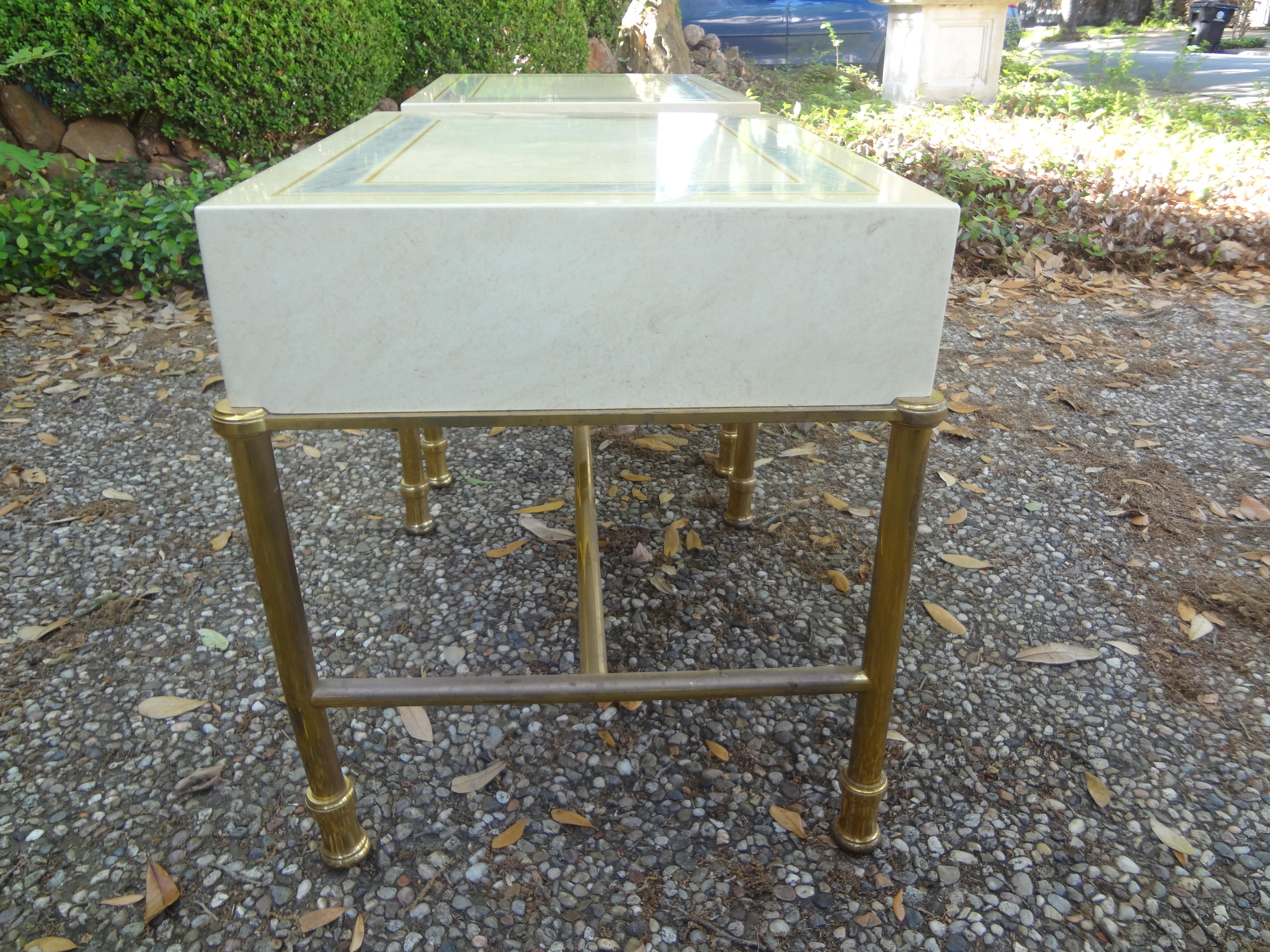 Pair of Italian Modern Brass and Lacquered Tables Attributed to Willy Rizzo For Sale 1
