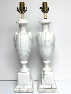 Pair of Italian Modern Carrera Marble Lamps